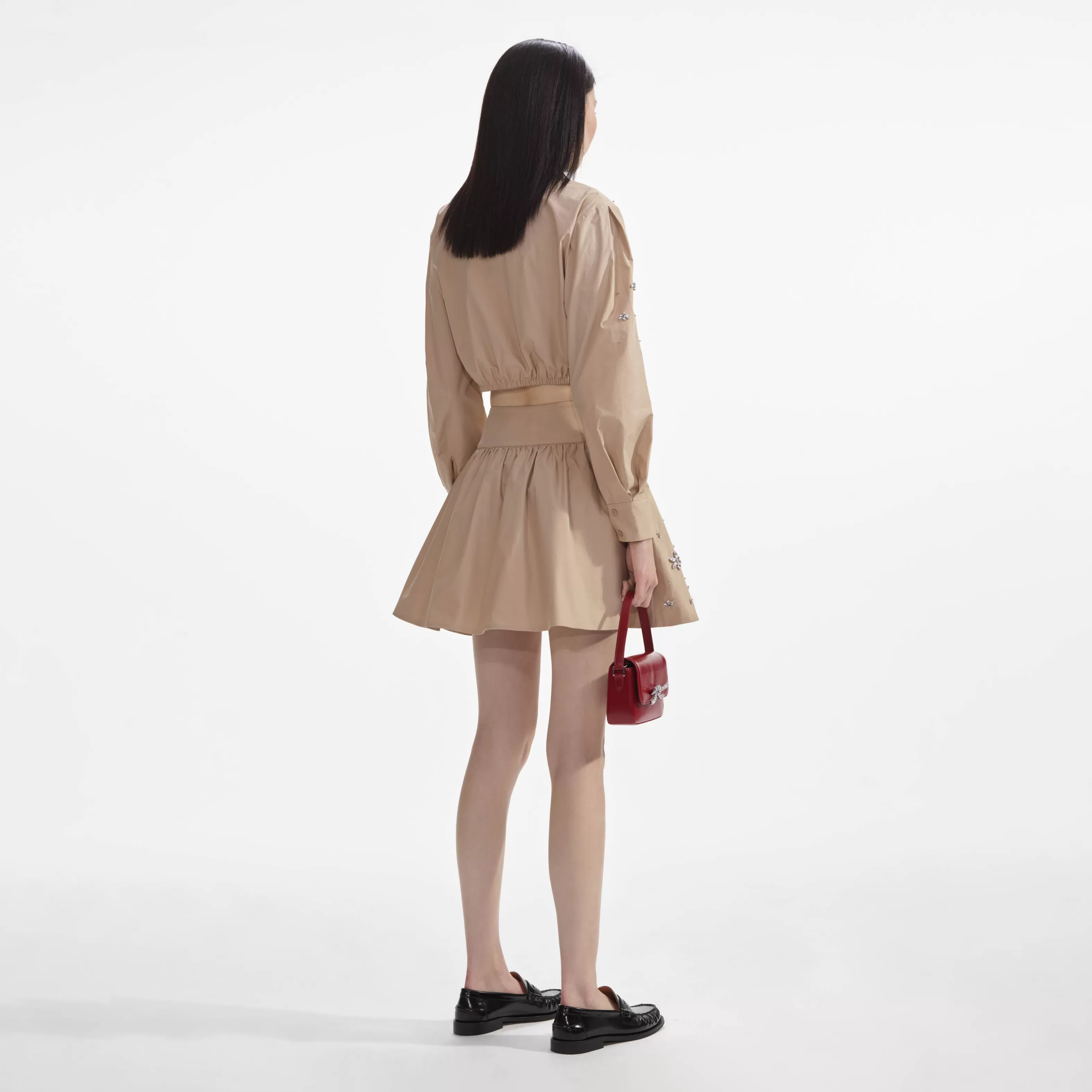 beige_cotton_embellished_mini_skirt_9604.webp Store Cotton Embellished Mini Skirt Co-ords | Bottoms