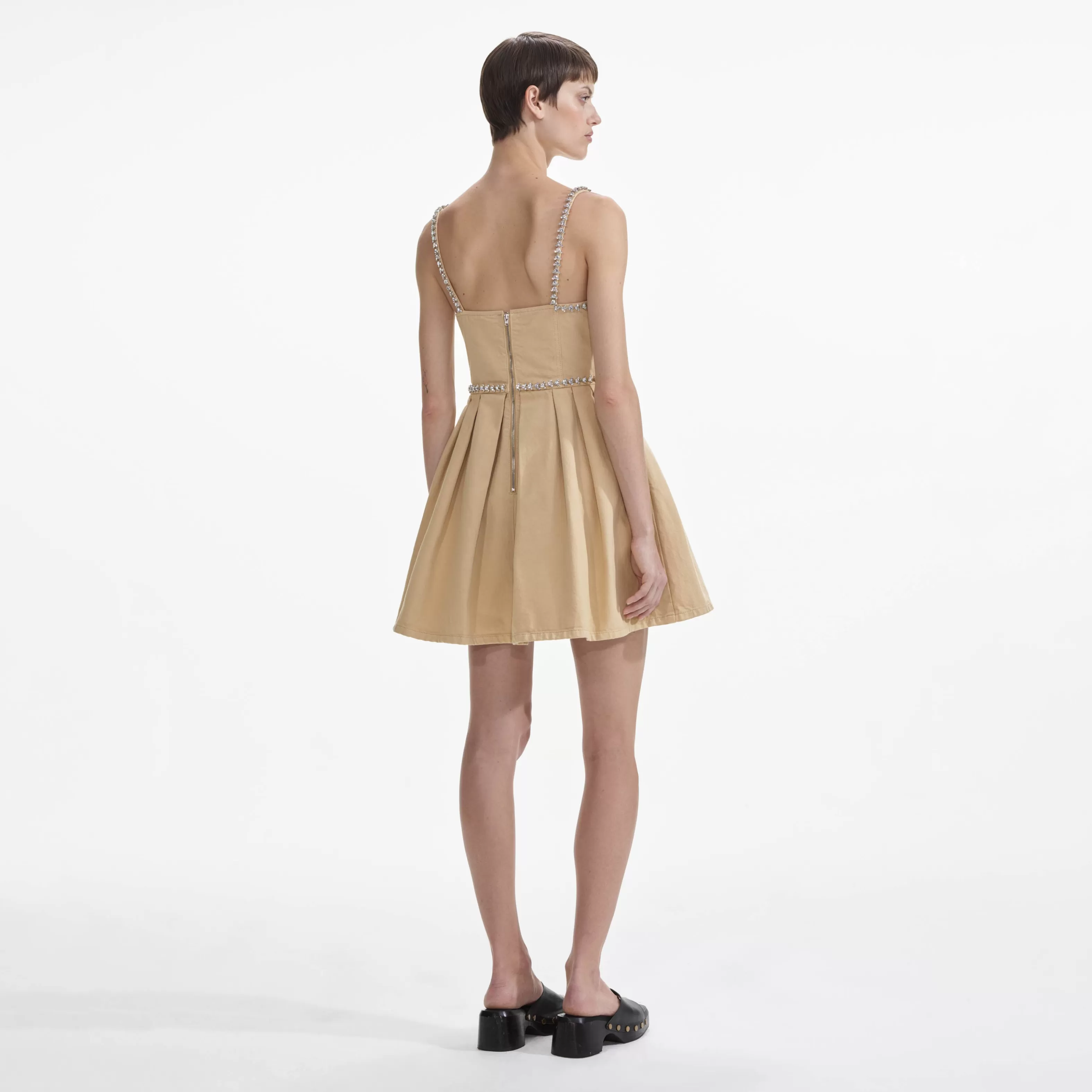 beige_diamante_denim_mini_dress_8331.webp Discount Diamante Denim Mini Dress Dresses | Denim