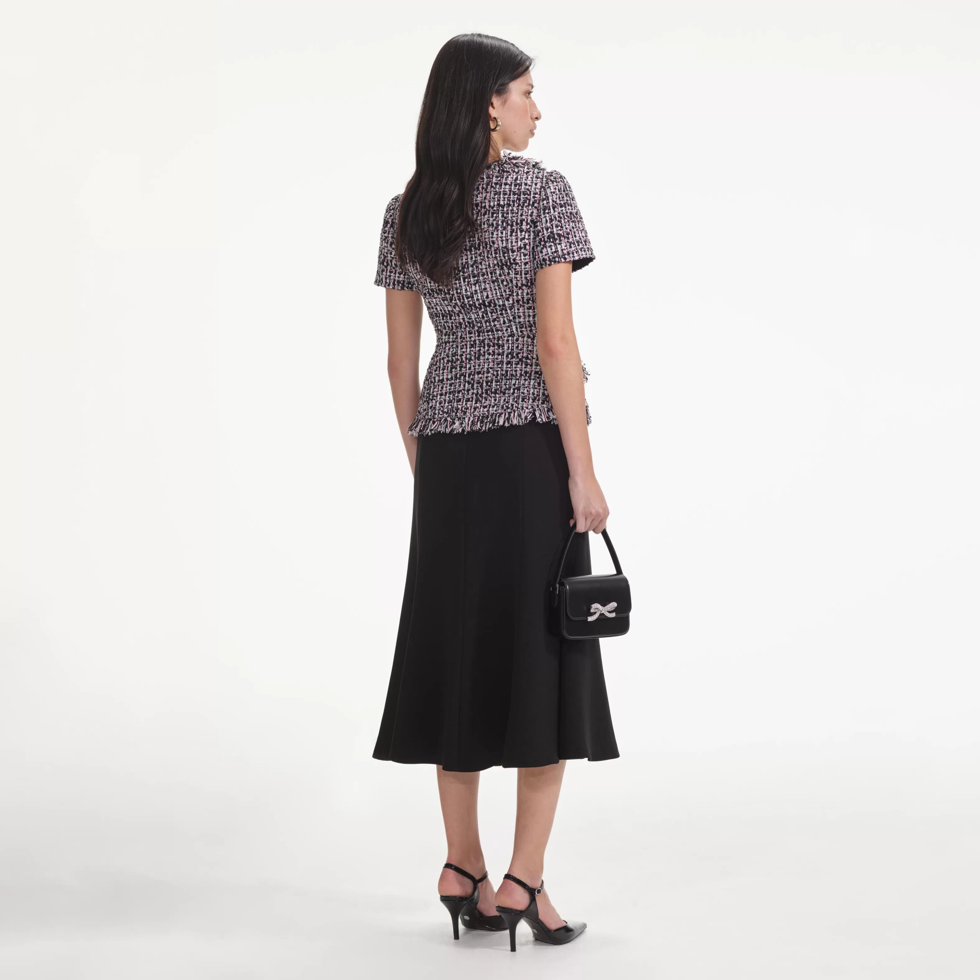 black_boucle_fringed_midi_dress_8201.webp Sale Boucle Fringed Midi Dress Dresses