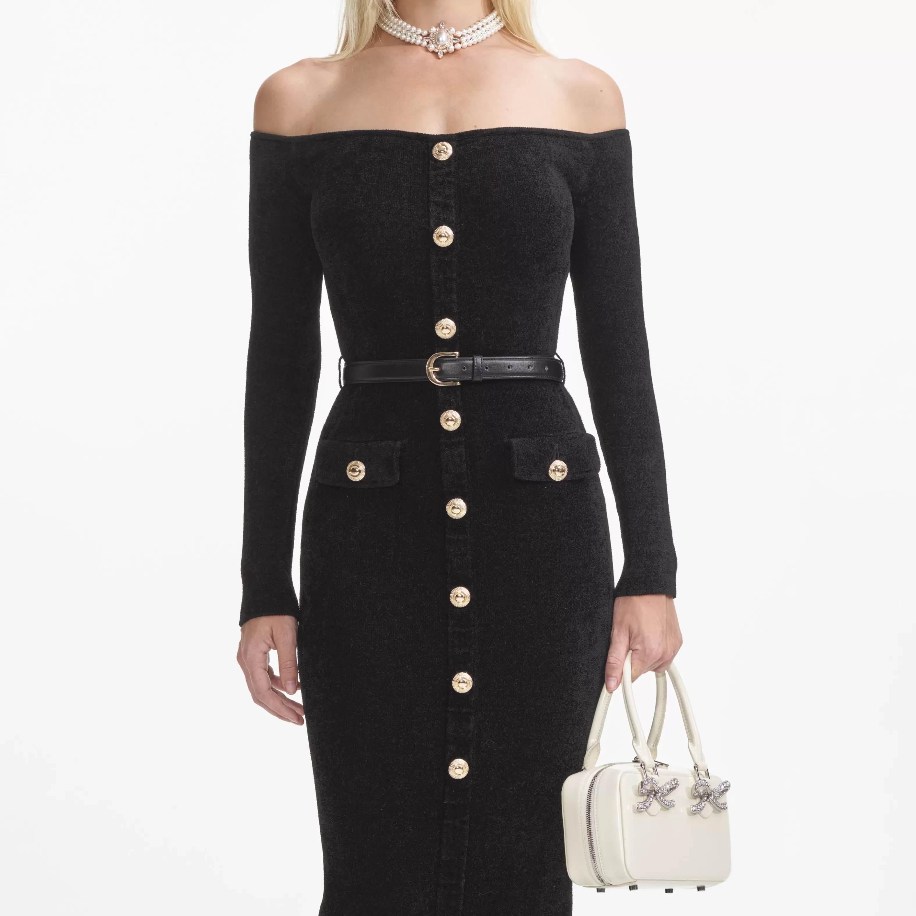 black_chenille_knit_midi_dress_6946.webp Clearance Chenille Knit Midi Dress Dresses | Knitwear