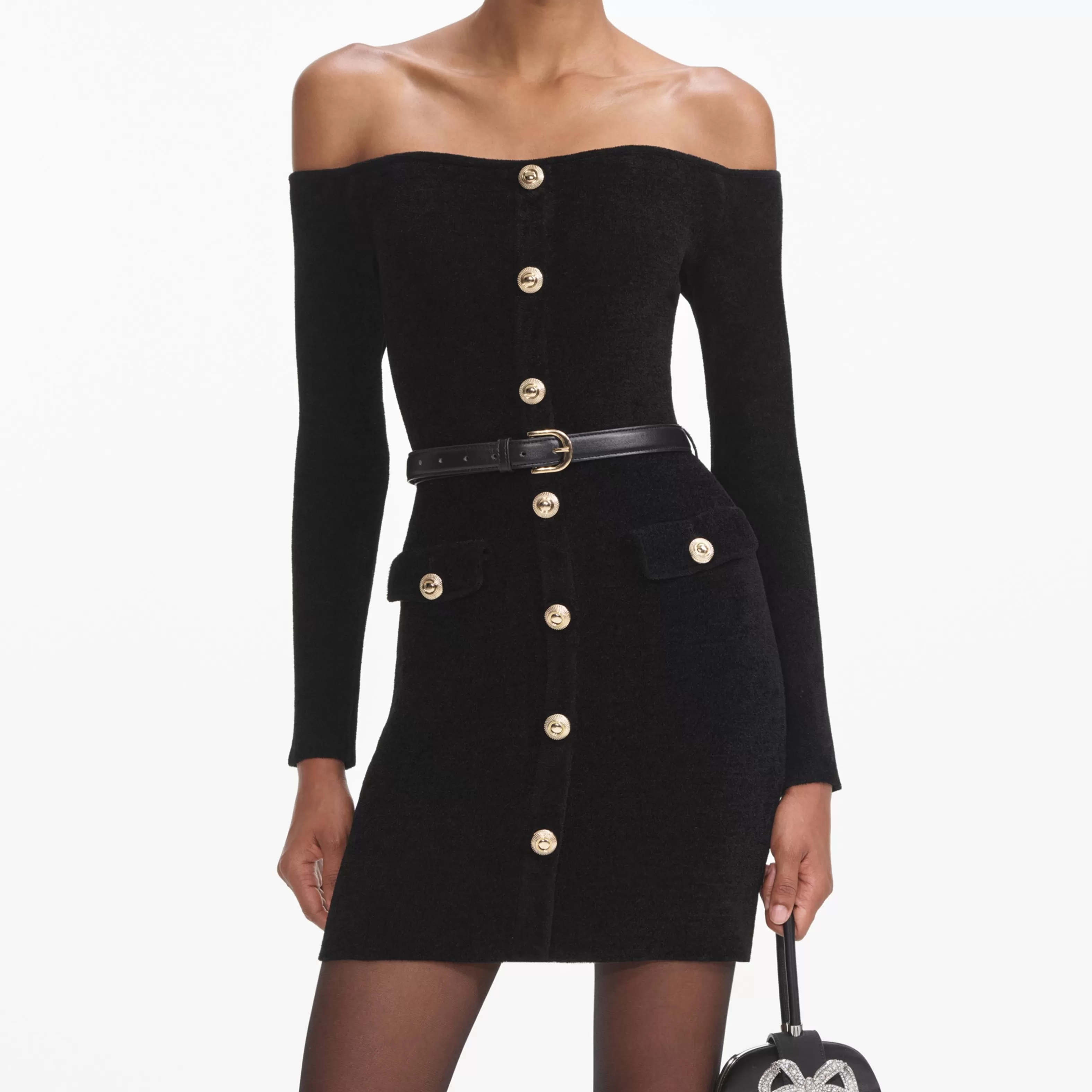 black_chenille_knit_mini_dress_6962.webp Online Chenille Knit Mini Dress Dresses | Knitwear