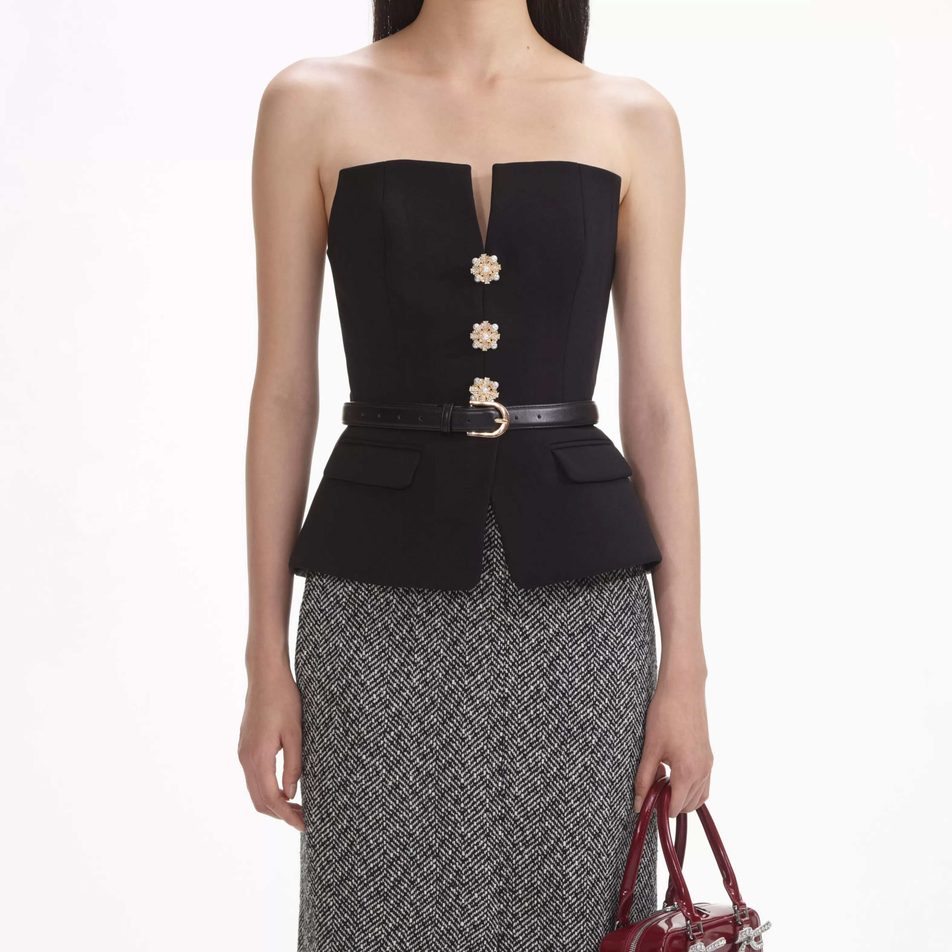 black_crepe_bandeau_top_10377.webp Fashion Crepe Bandeau Top Tops