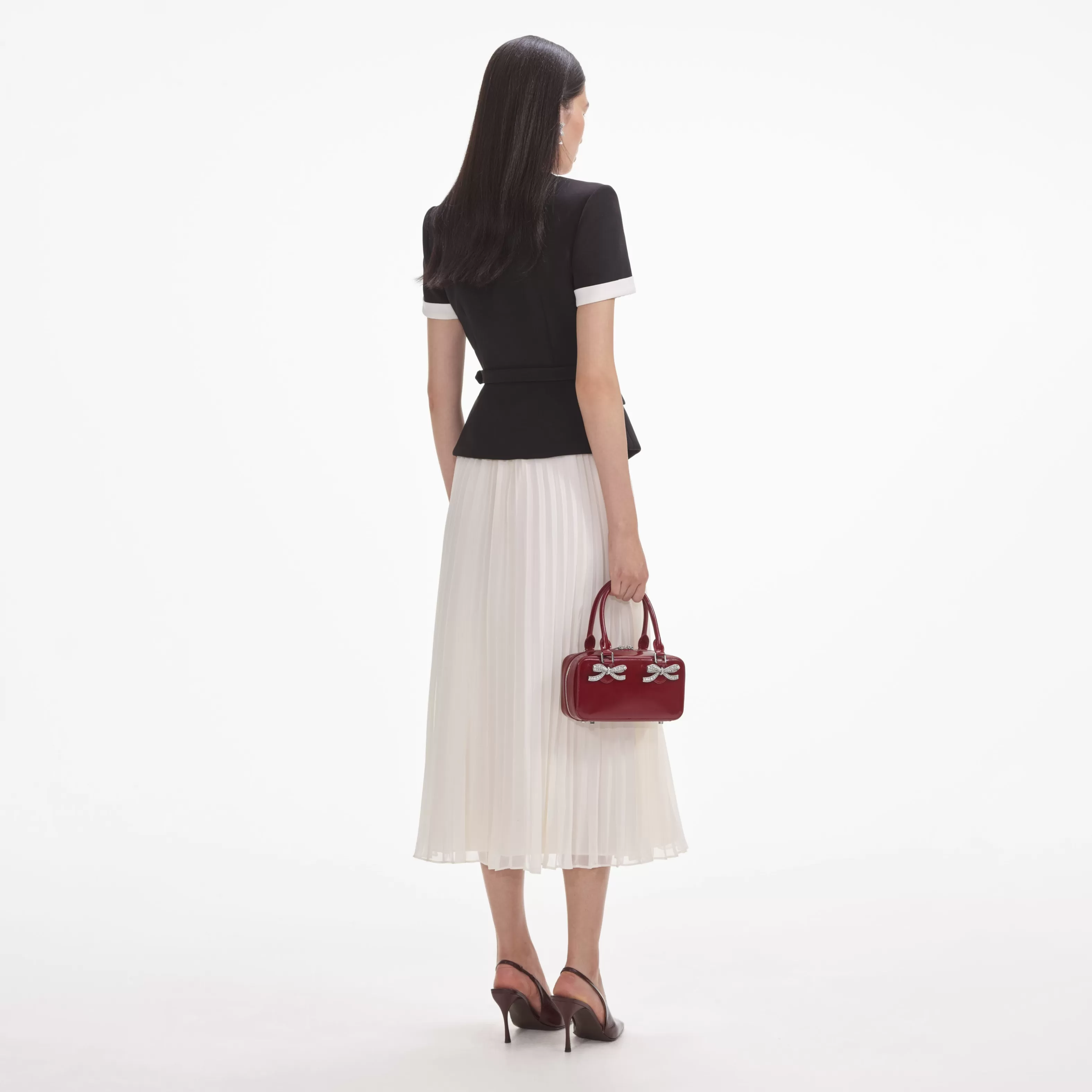 black_crepe_contrast_chiffon_midi_dress_7537.webp Cheap Crepe Contrast Chiffon Midi Dress Dresses