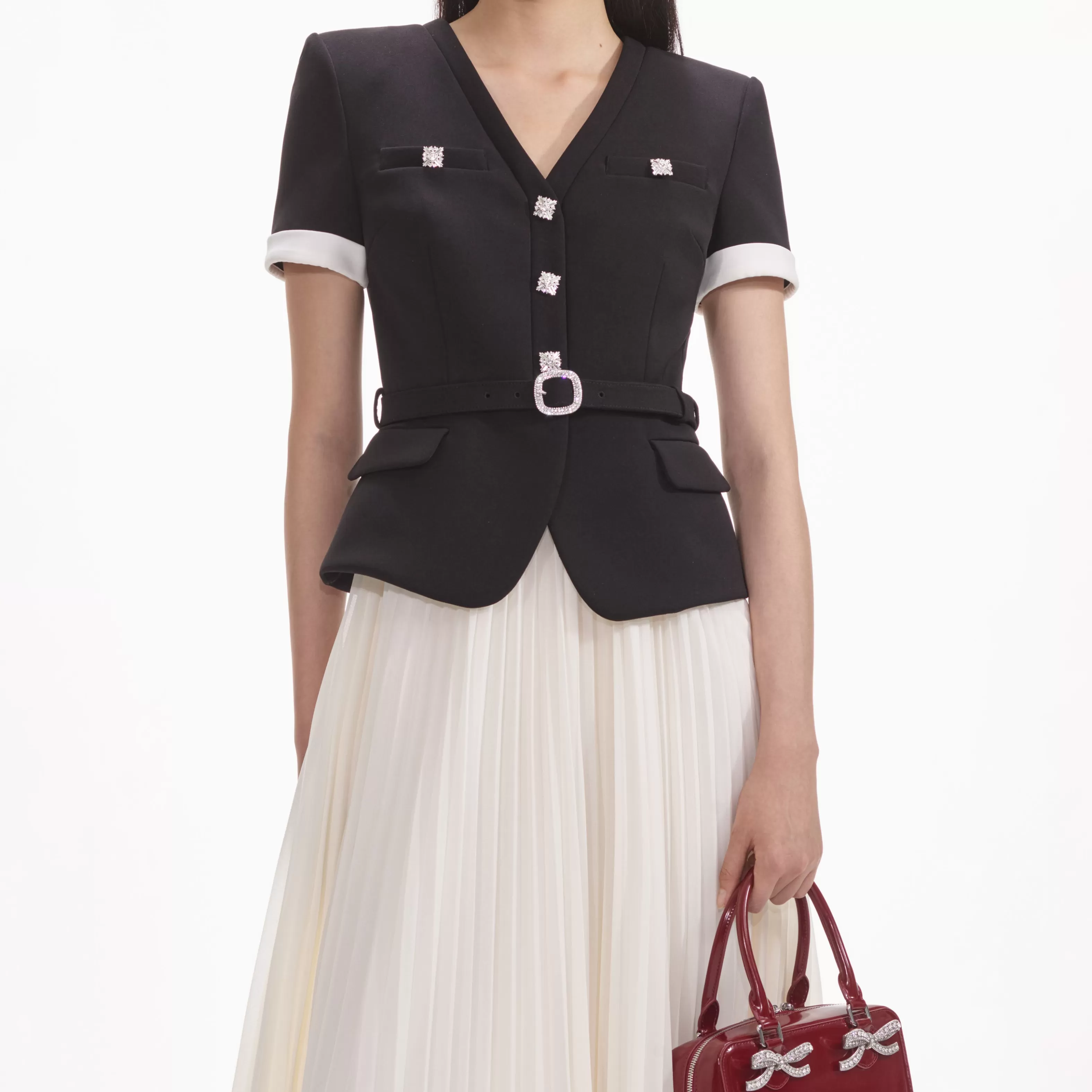 black_crepe_contrast_chiffon_midi_dress_7538.webp Cheap Crepe Contrast Chiffon Midi Dress Dresses