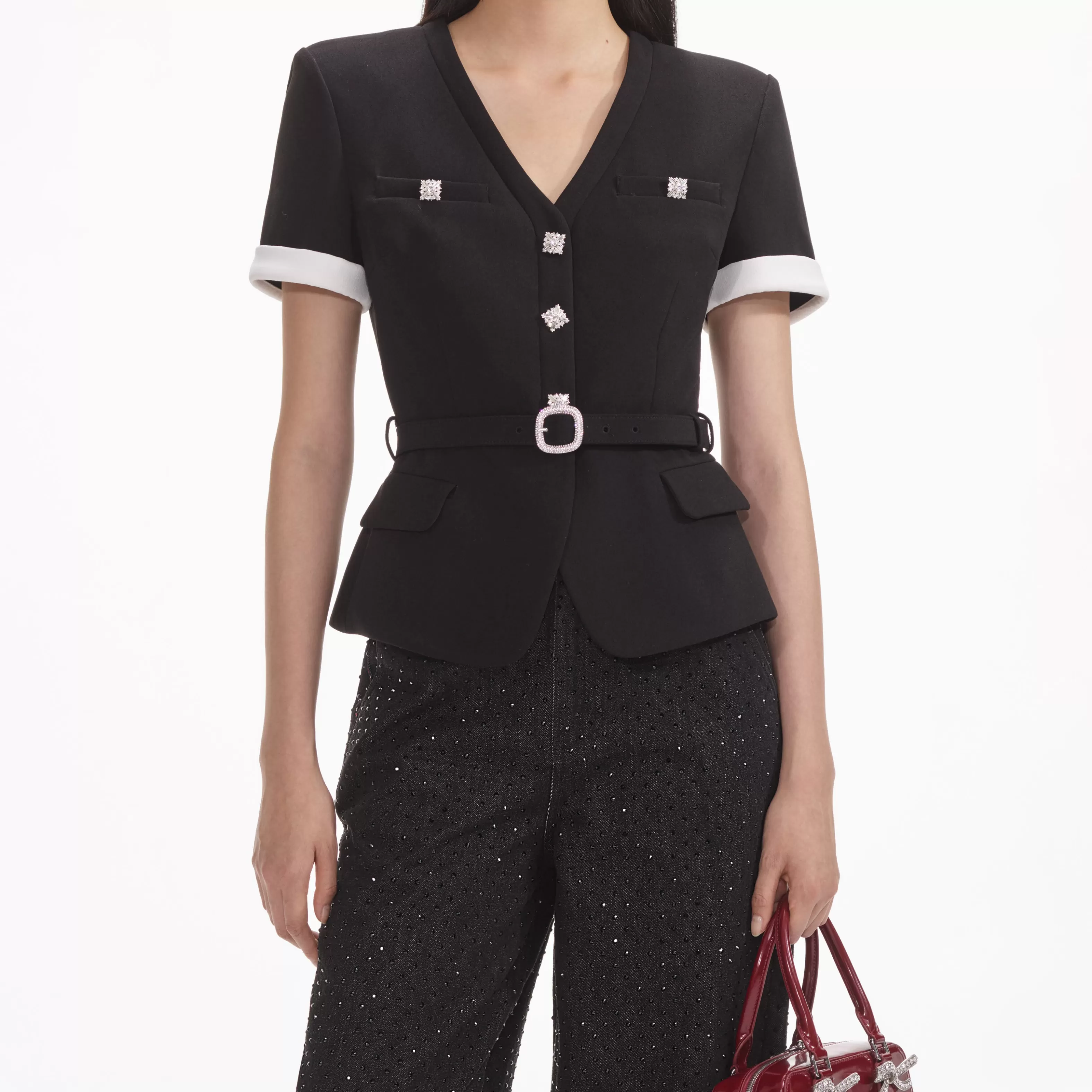 black_crepe_contrast_top_10125.webp Cheap Crepe Contrast Top Tops