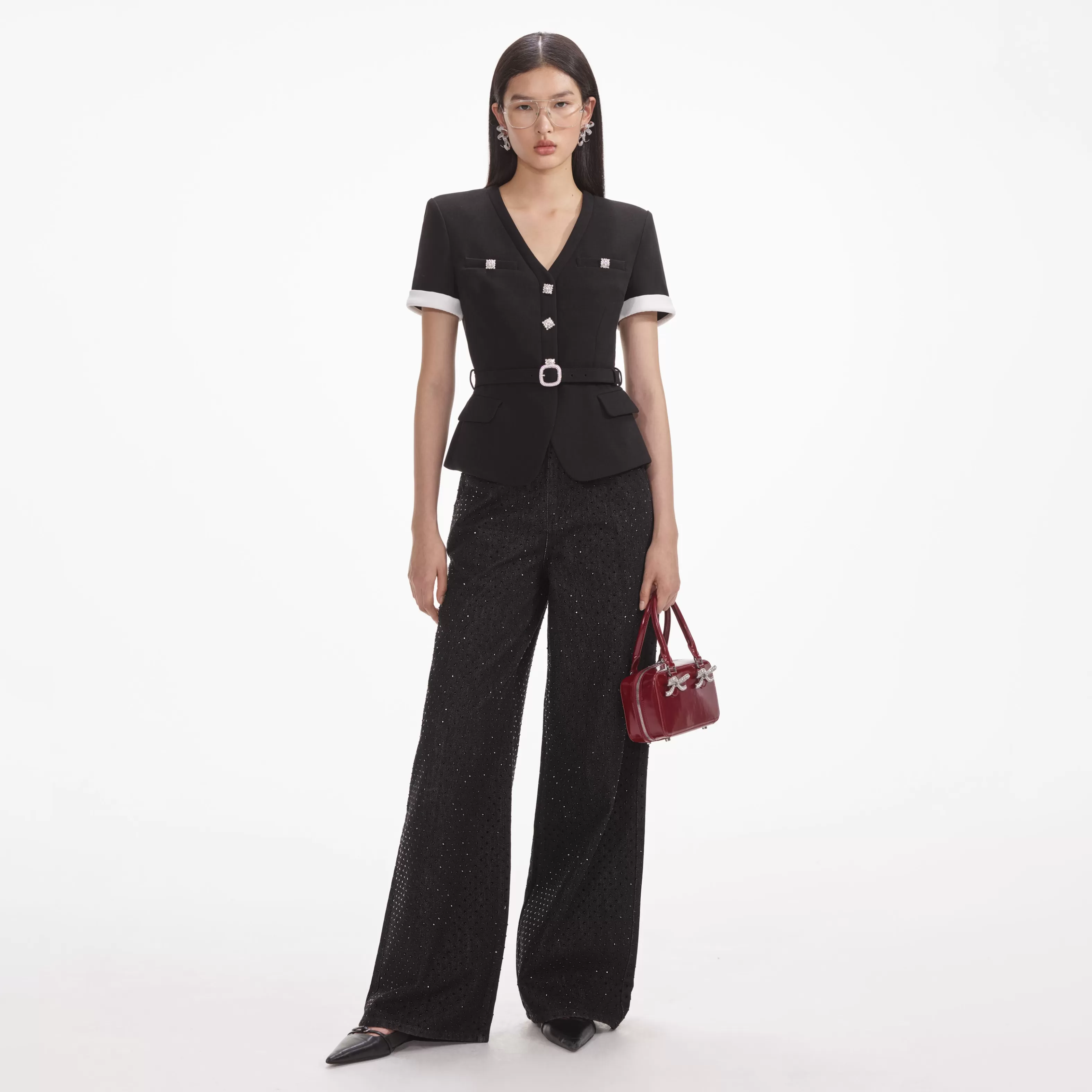black_crepe_contrast_top_10126.webp Cheap Crepe Contrast Top Tops