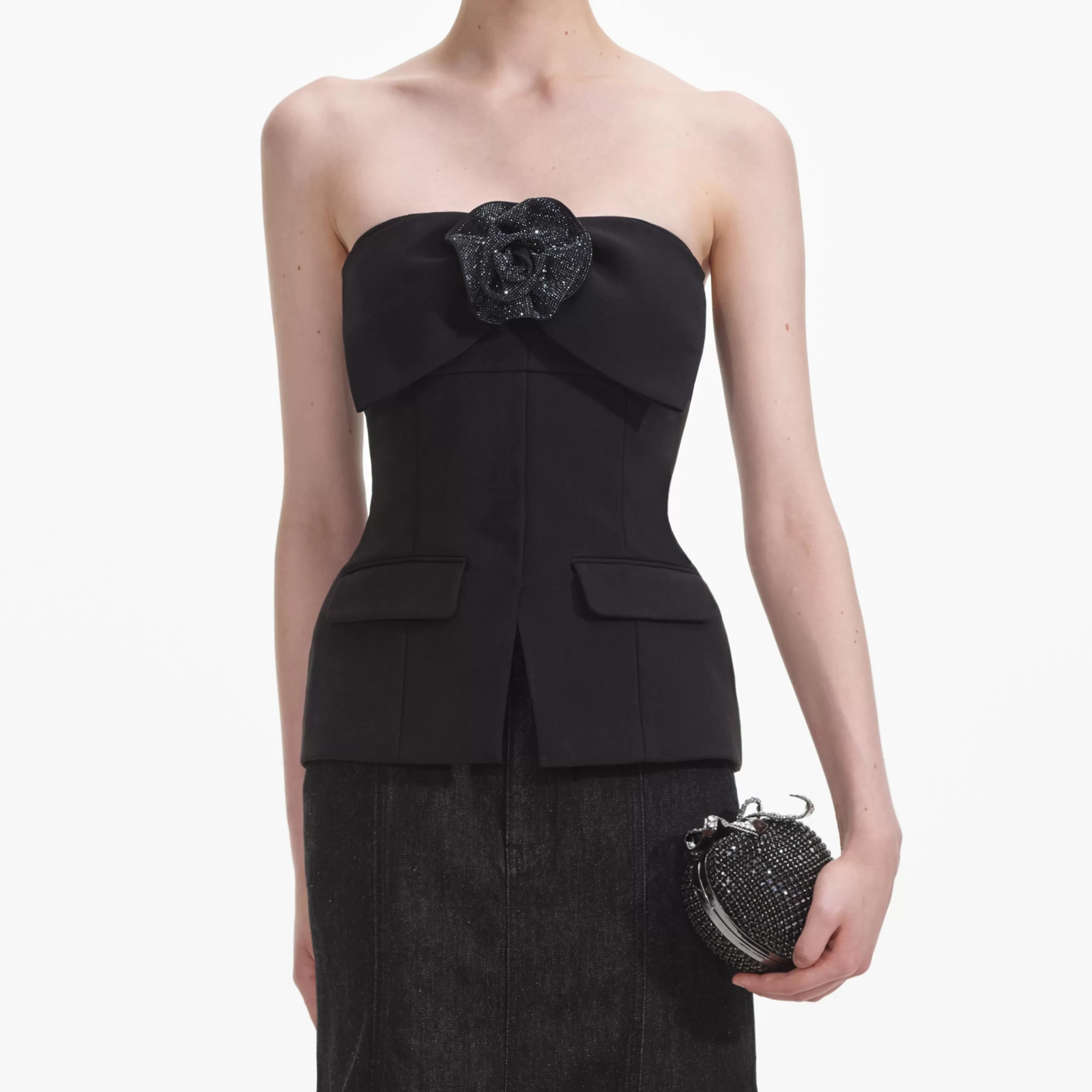 black_crepe_corsage_top_9980.webp Clearance Crepe Corsage Top Tops