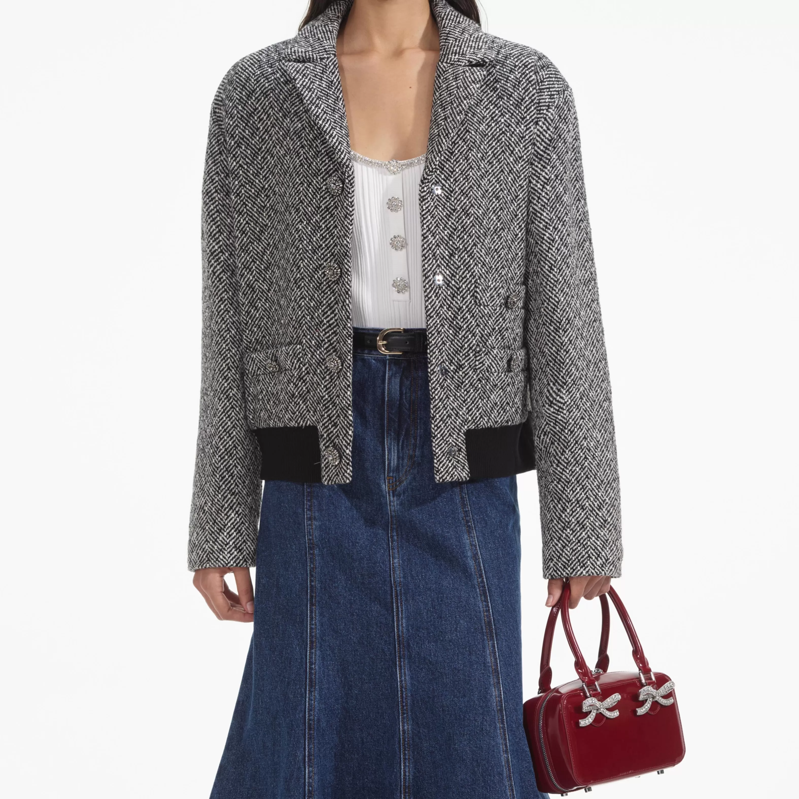 black_herringbone_bomber_jacket_10363.webp New Herringbone Bomber Jacket Tops | Outerwear