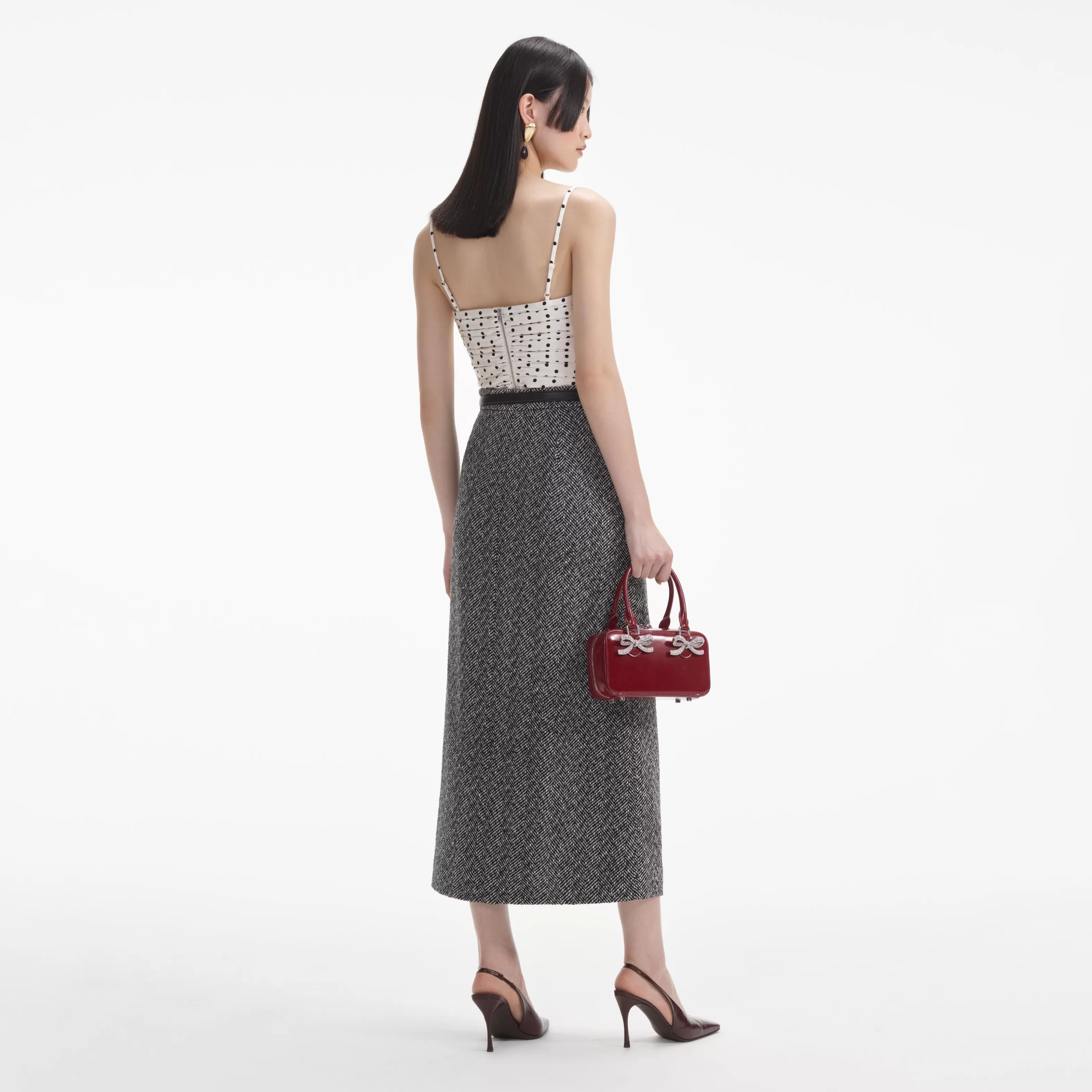 black_herringbone_midi_skirt_10445.webp Discount Herringbone Midi Skirt Bottoms