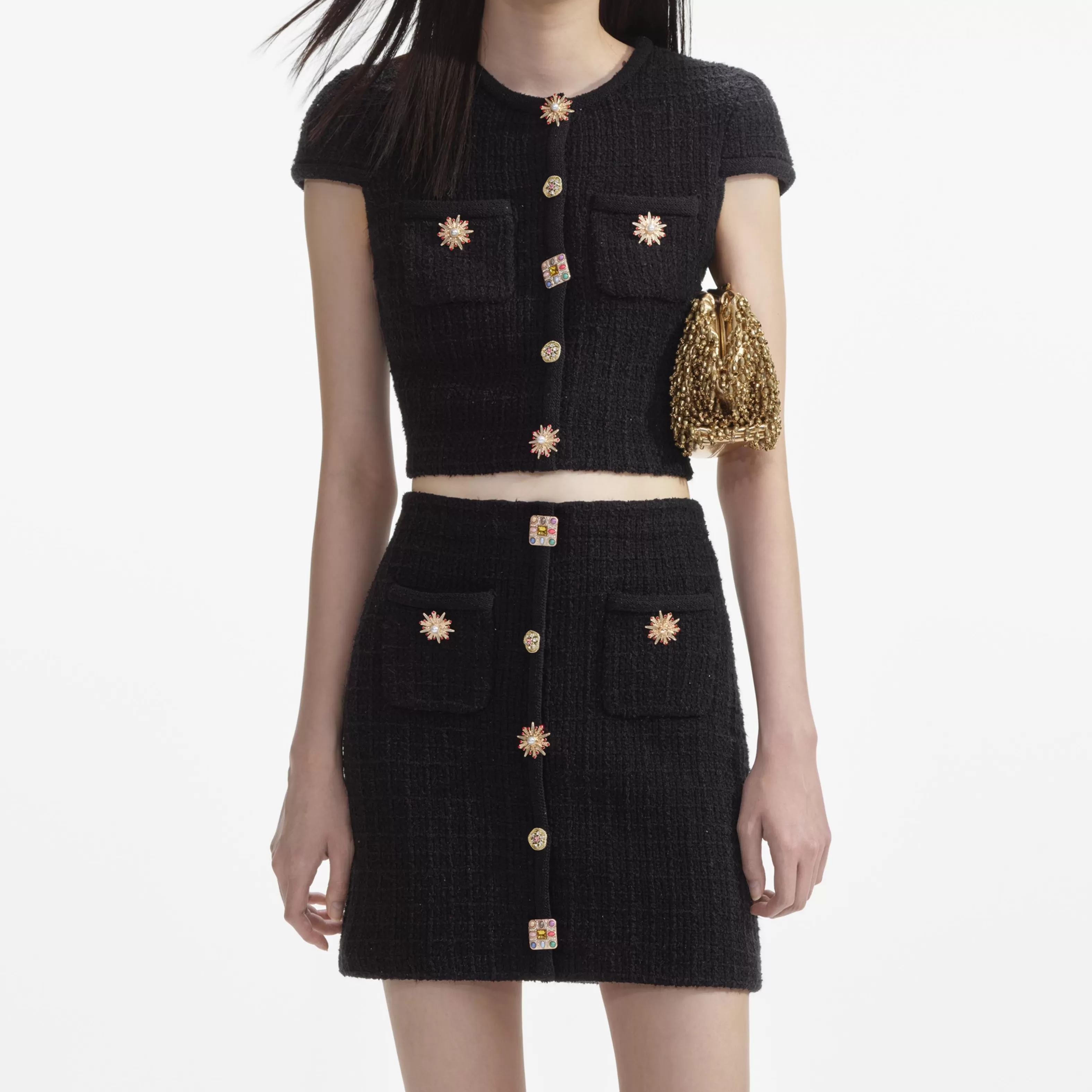 black_jewel_button_knit_mini_skirt_9596.webp Best Sale Jewel Button Knit Mini Skirt Co-ords | Bottoms