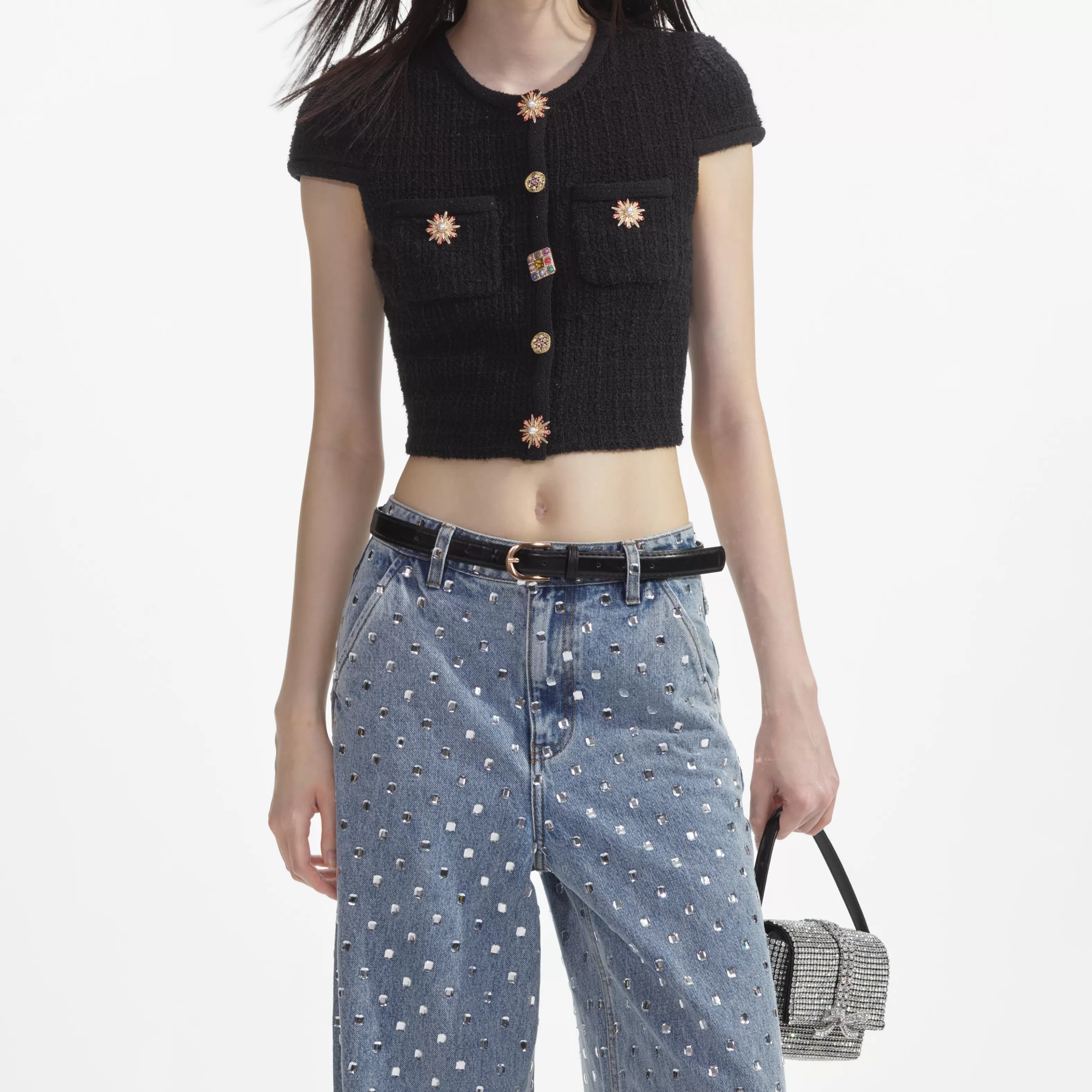 black_jewel_button_knit_top_9589.webp Fashion Jewel Button Knit Top Co-ords | Tops