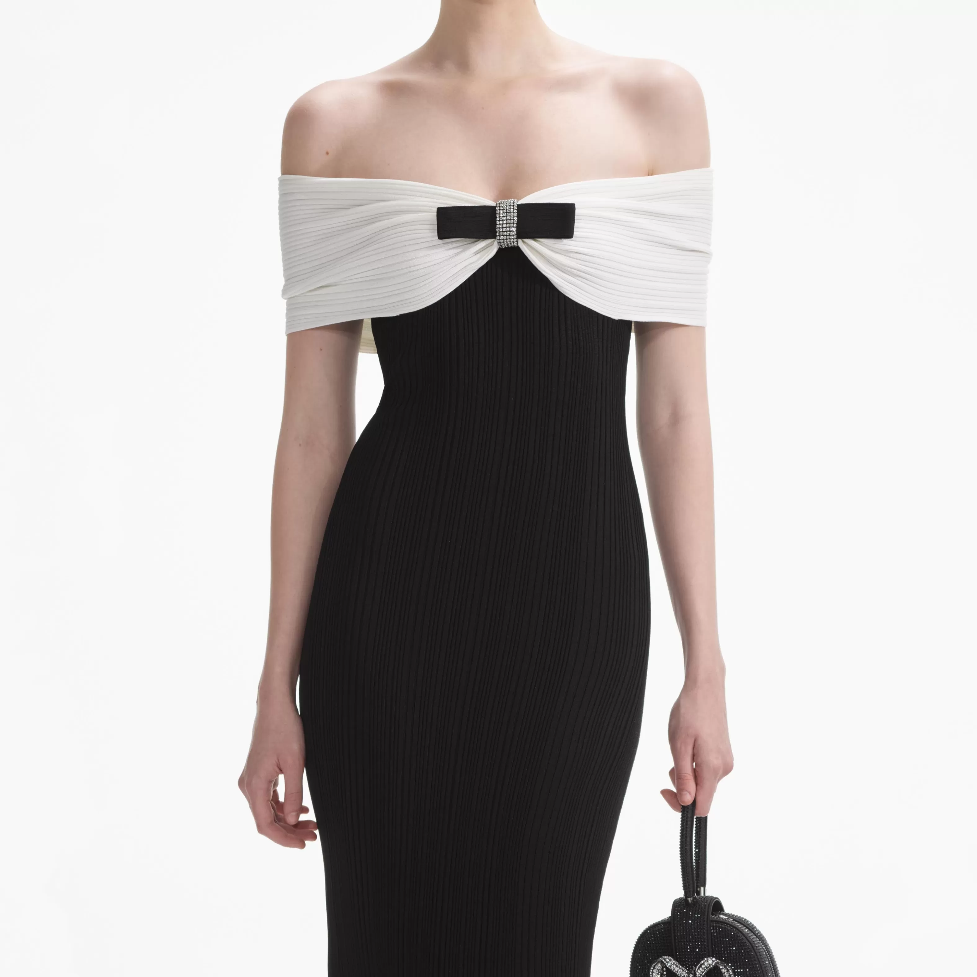black_knit_bow_midi_dress_7616.webp Fashion Knit Bow Midi Dress Dresses | Knitwear