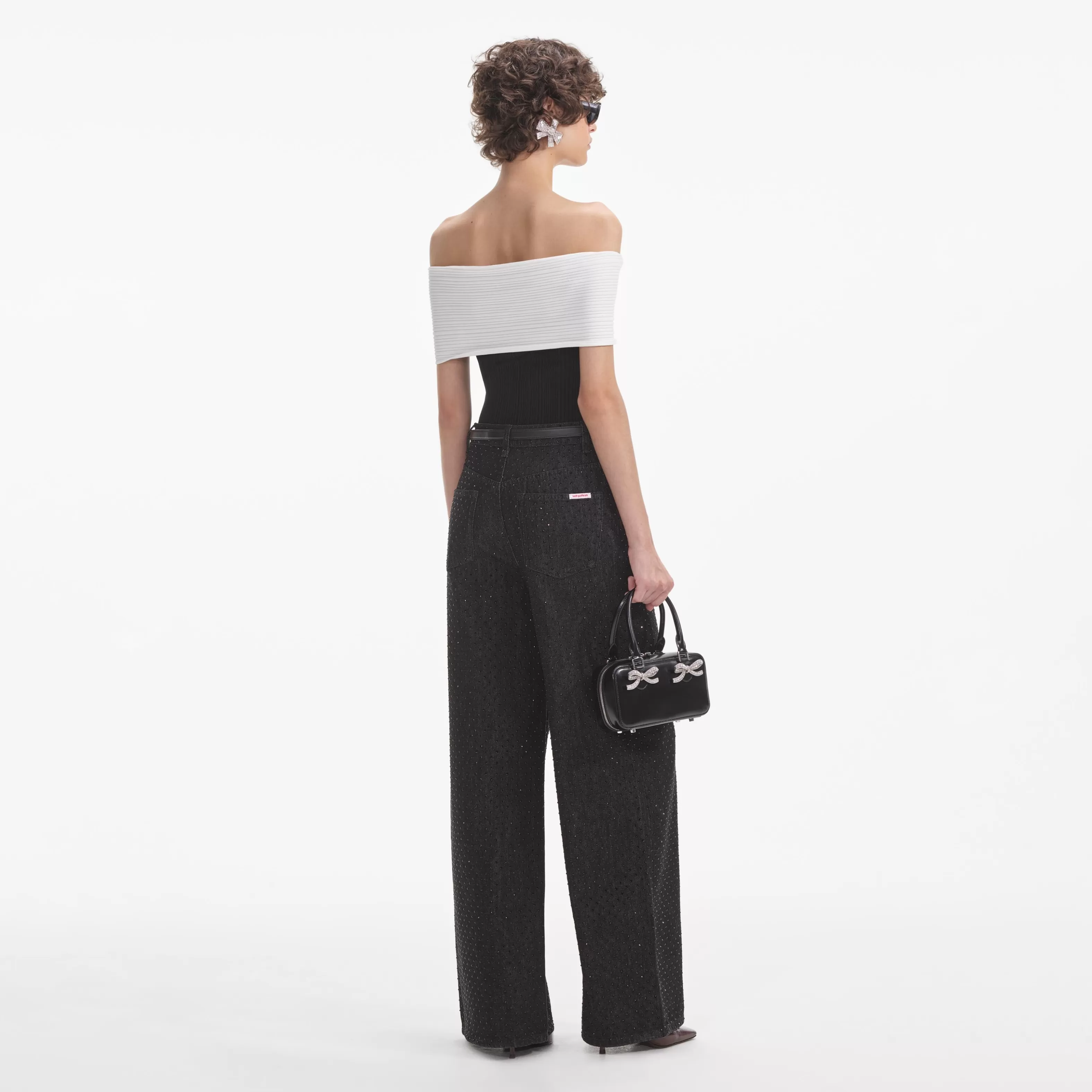 black_knit_bow_top_9110.webp Online Knit Bow Top Knitwear | Tops