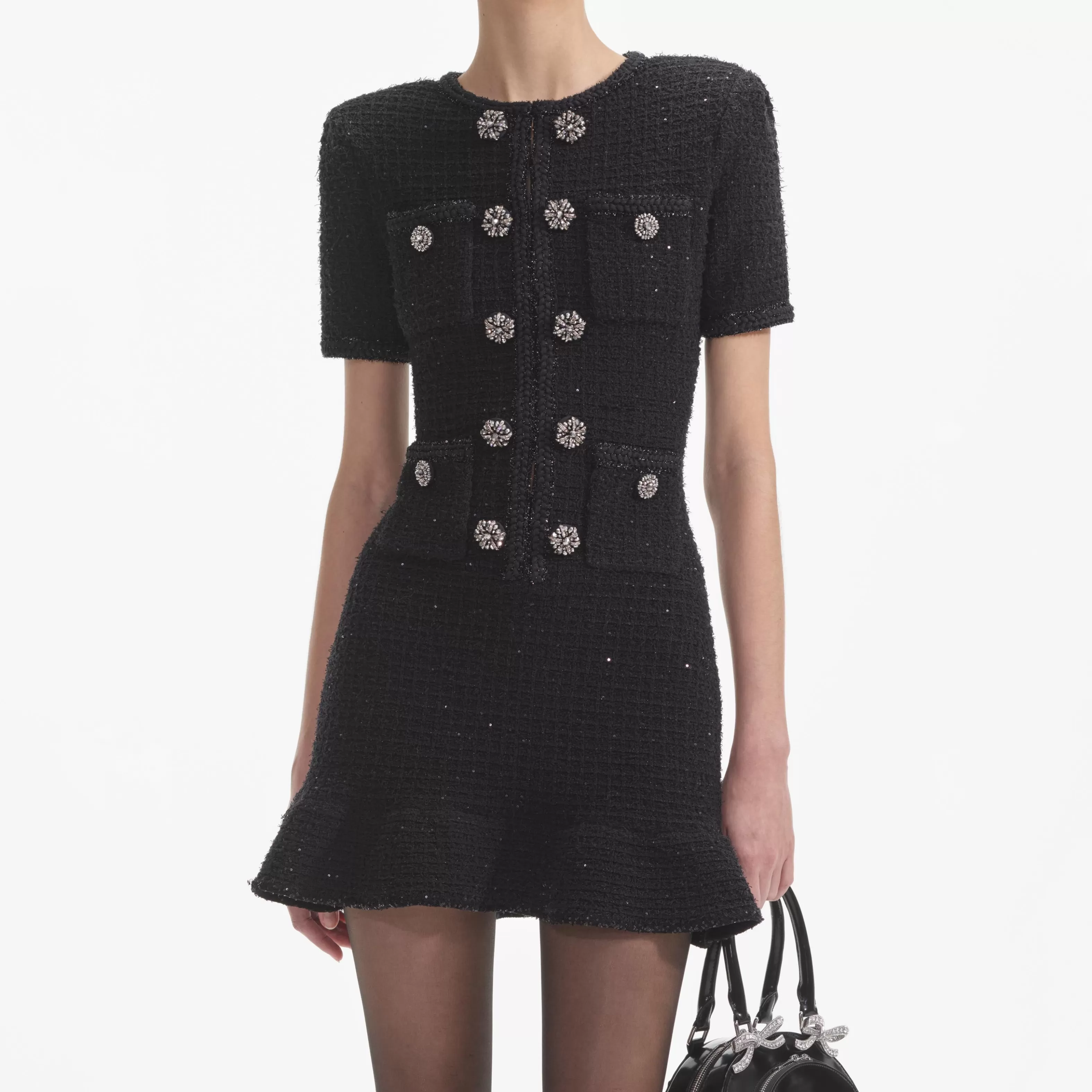 black_knit_buttoned_mini_dress_7558.webp Discount Knit Buttoned Mini Dress Dresses | Knitwear