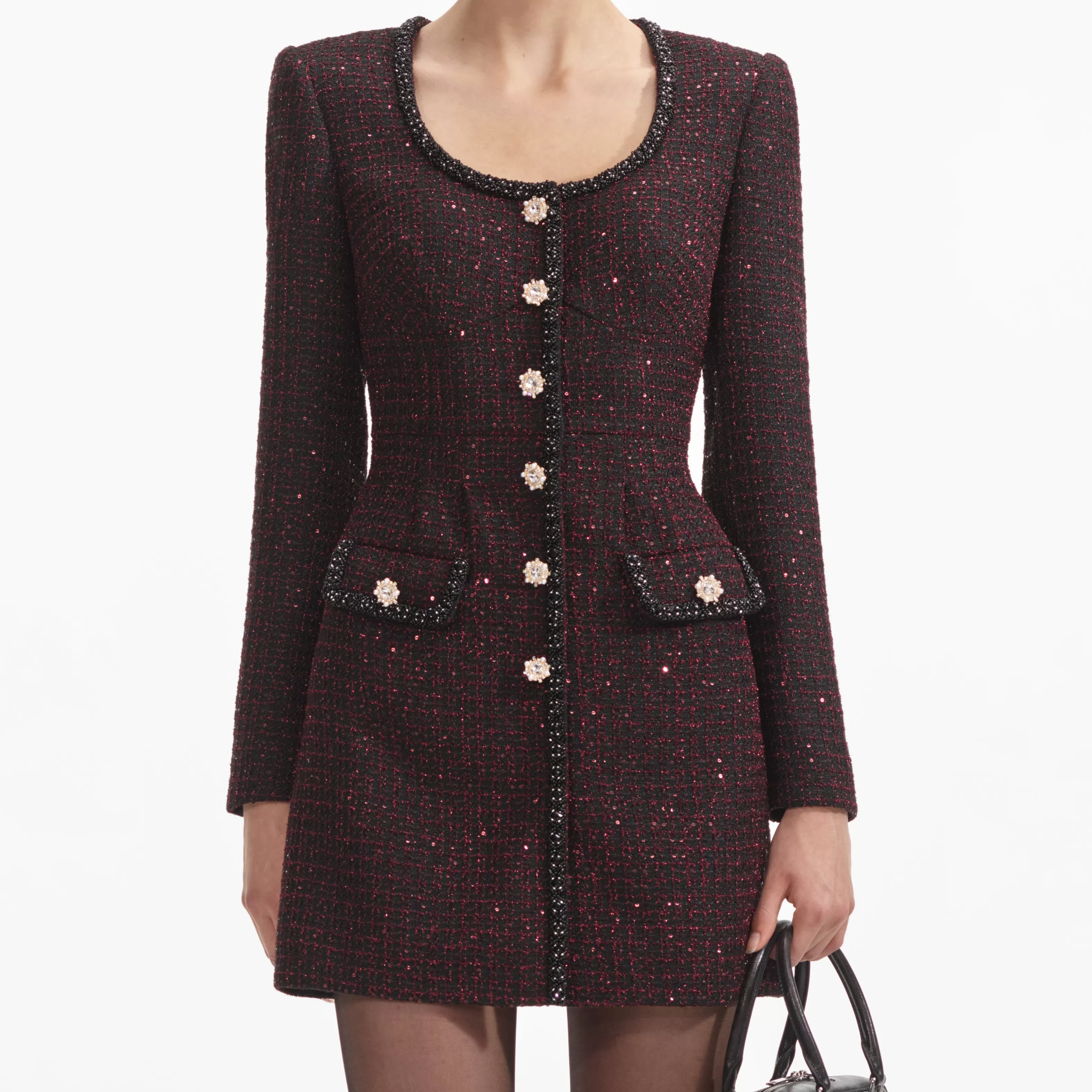 black_metallic_boucle_mini_dress_6730.webp New Metallic Boucle Mini Dress Dresses | Exclusives