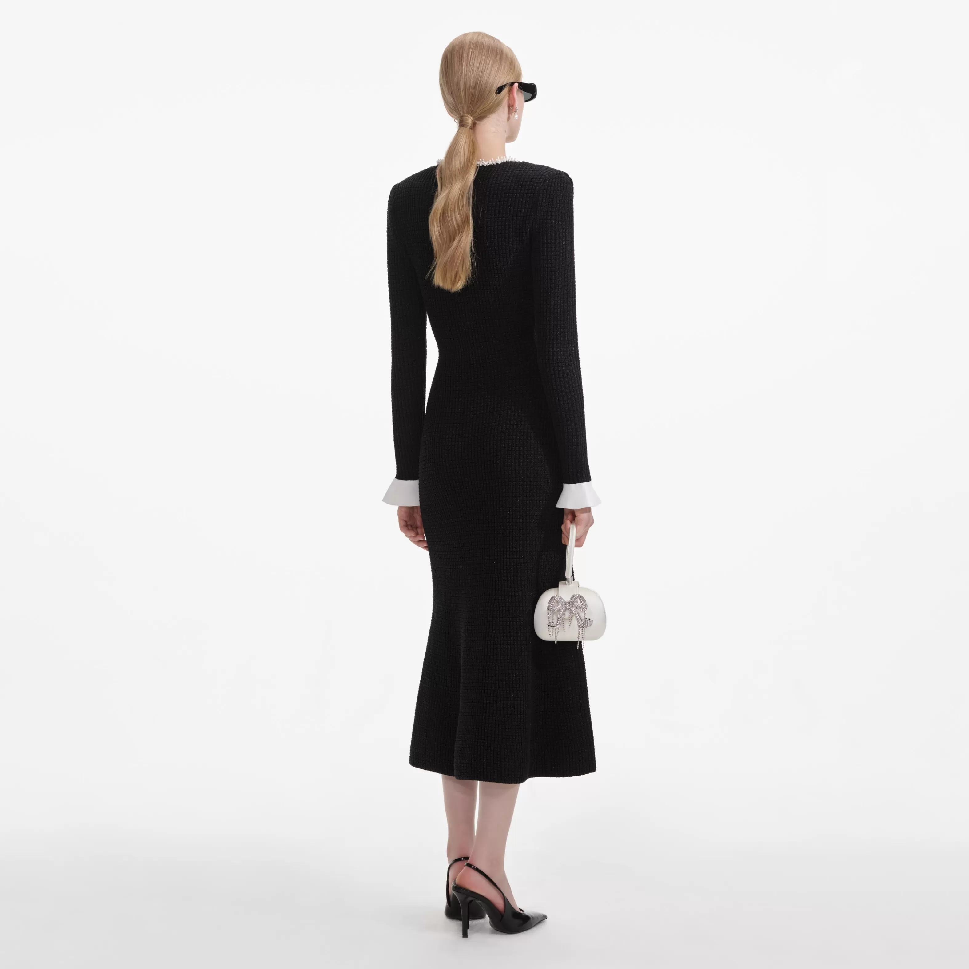 black_pearl_trim_knit_midi_dress_6443.webp Online Pearl Trim Knit Midi Dress Dresses | Knitwear