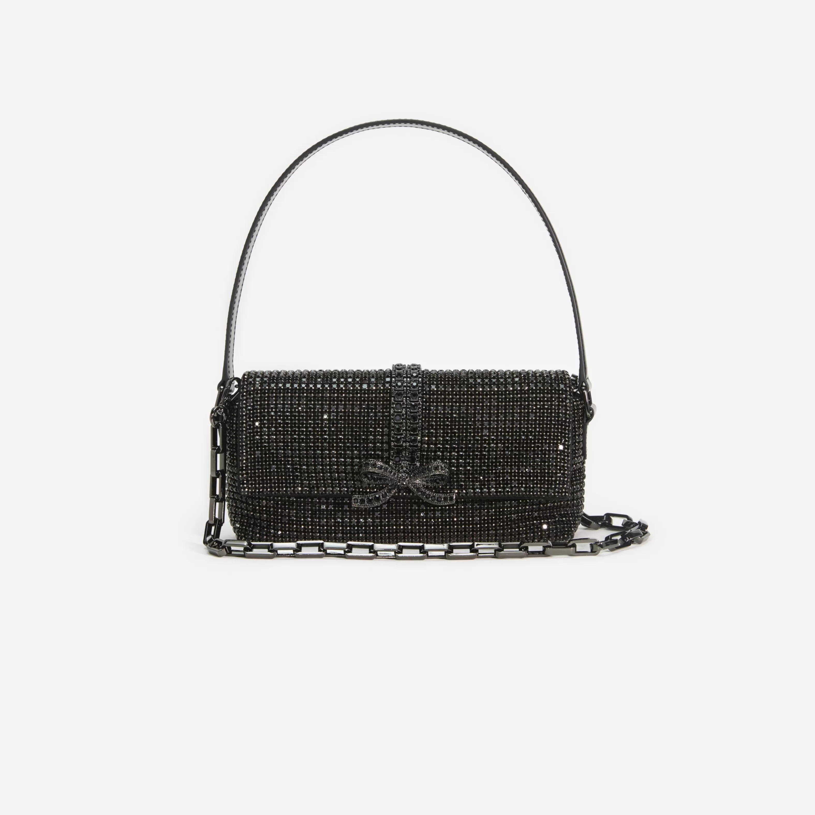 black_rhinestone_chainmail_baguette_bag_11451.webp Hot Rhinestone Chainmail Baguette Bag Handbags