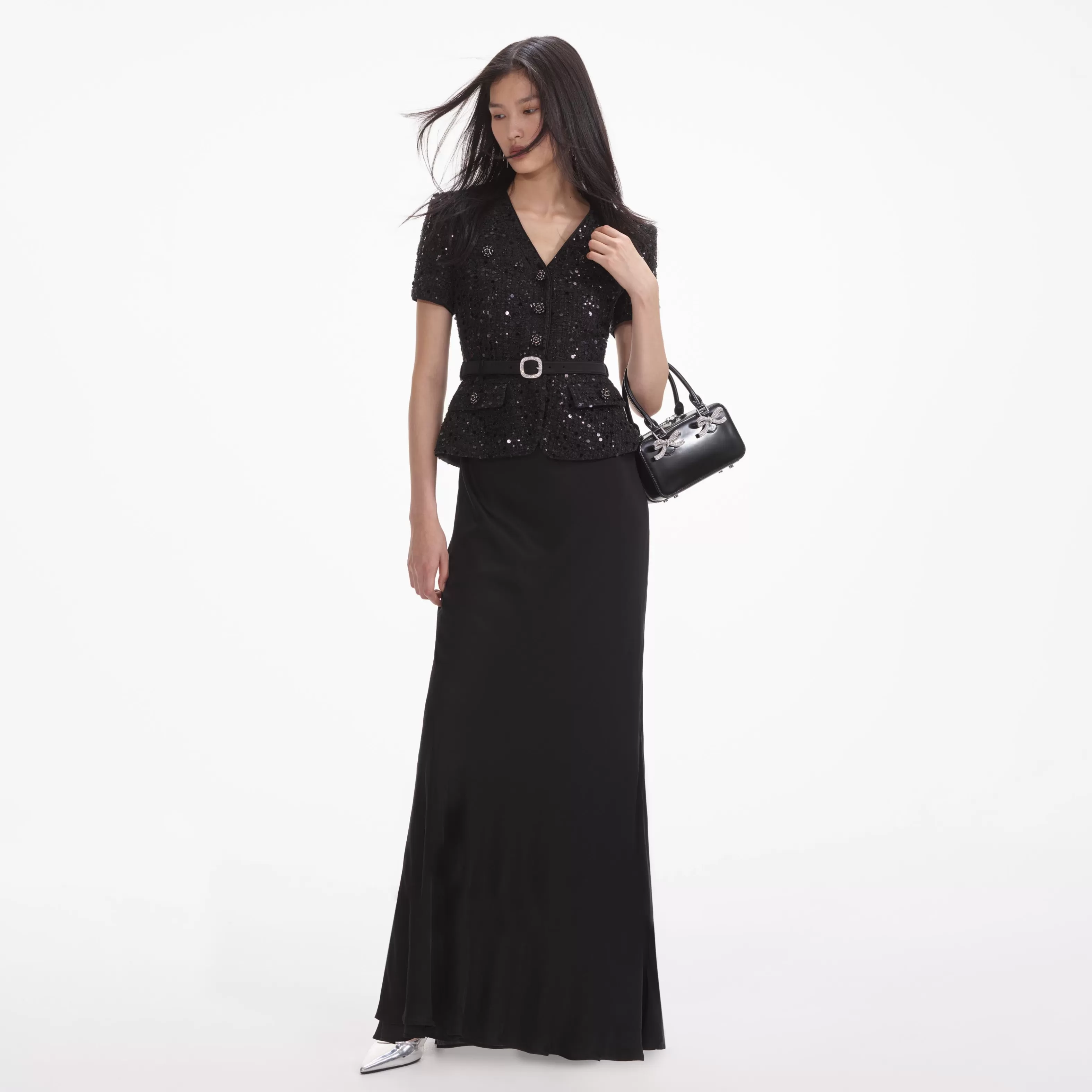black_sequin_boucle_maxi_dress_7610.webp Sale Sequin Boucle Maxi Dress Dresses | Exclusives