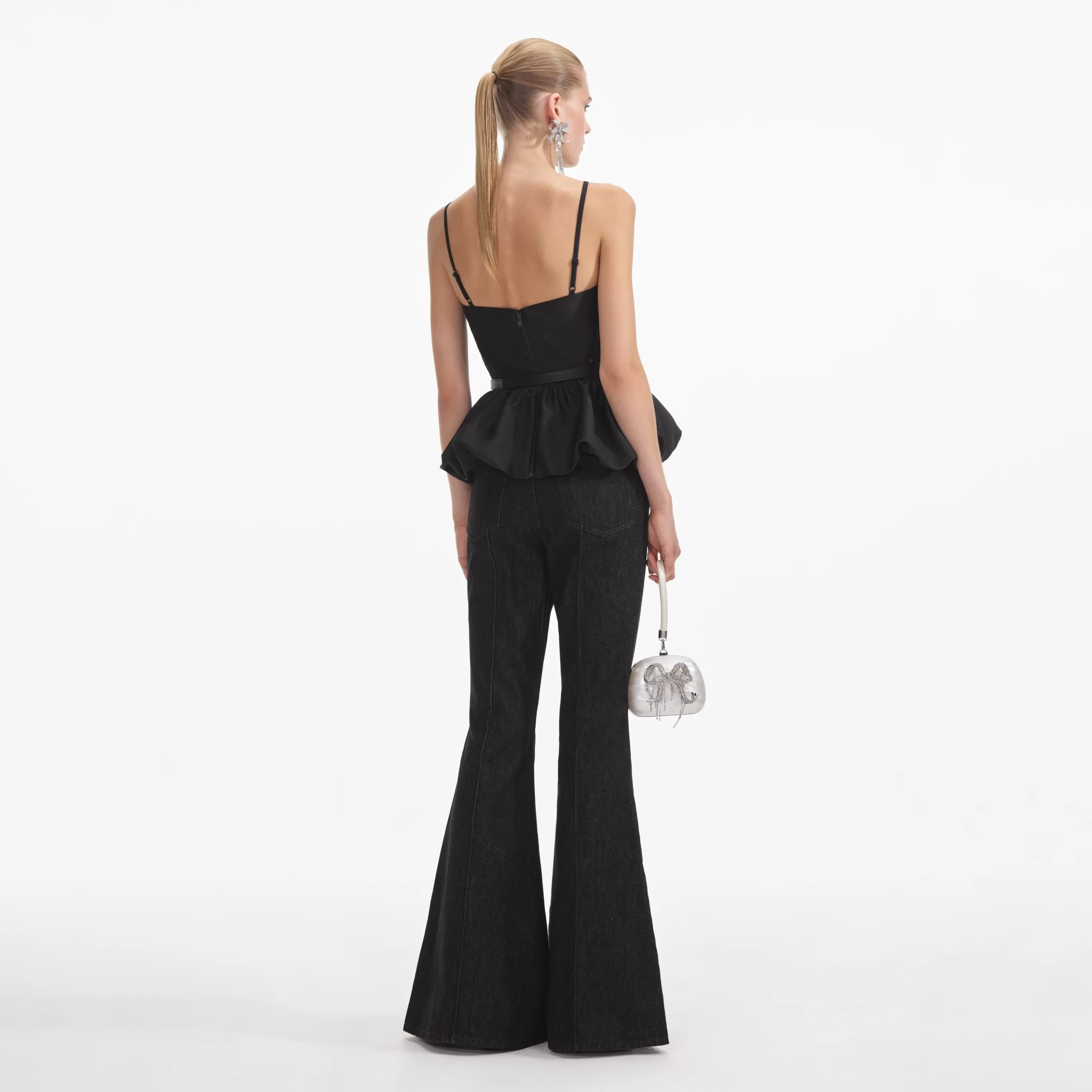 black_taffeta_peplum_top_10052.webp Clearance Taffeta Peplum Top Tops