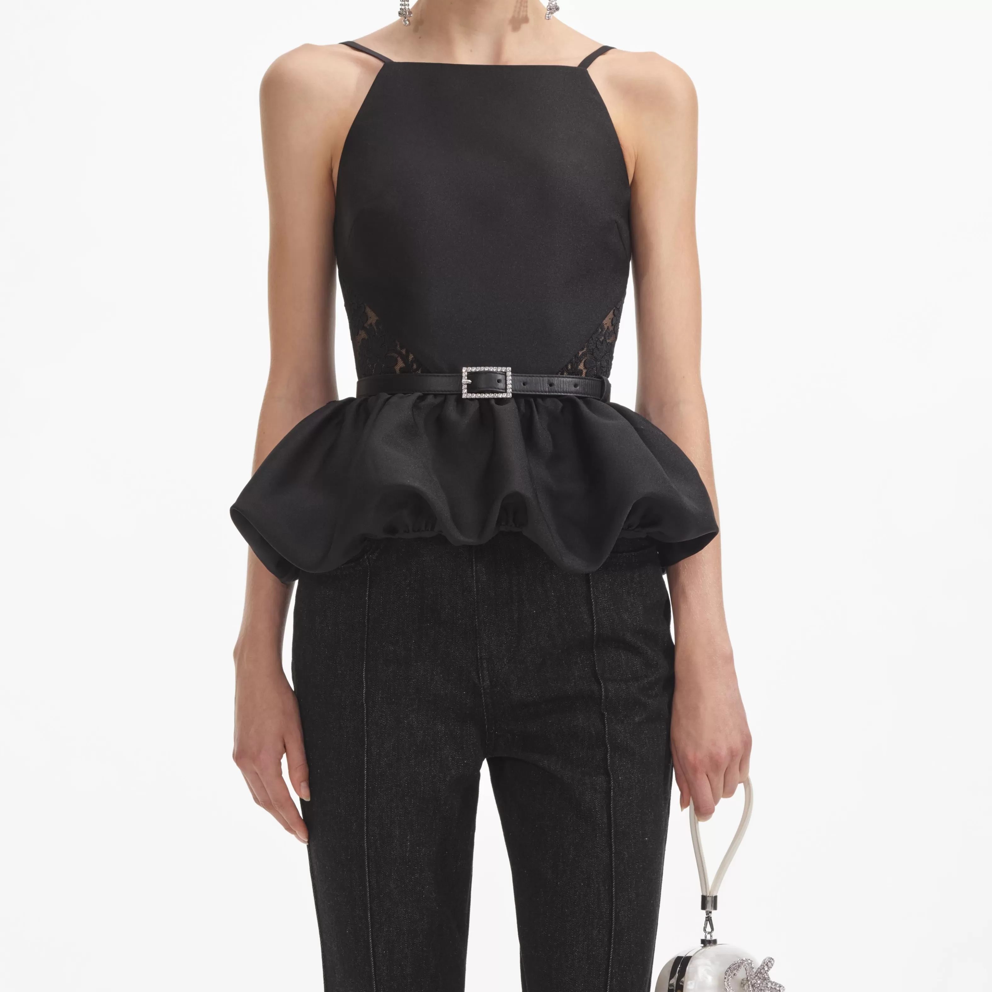 black_taffeta_peplum_top_10054.webp Clearance Taffeta Peplum Top Tops