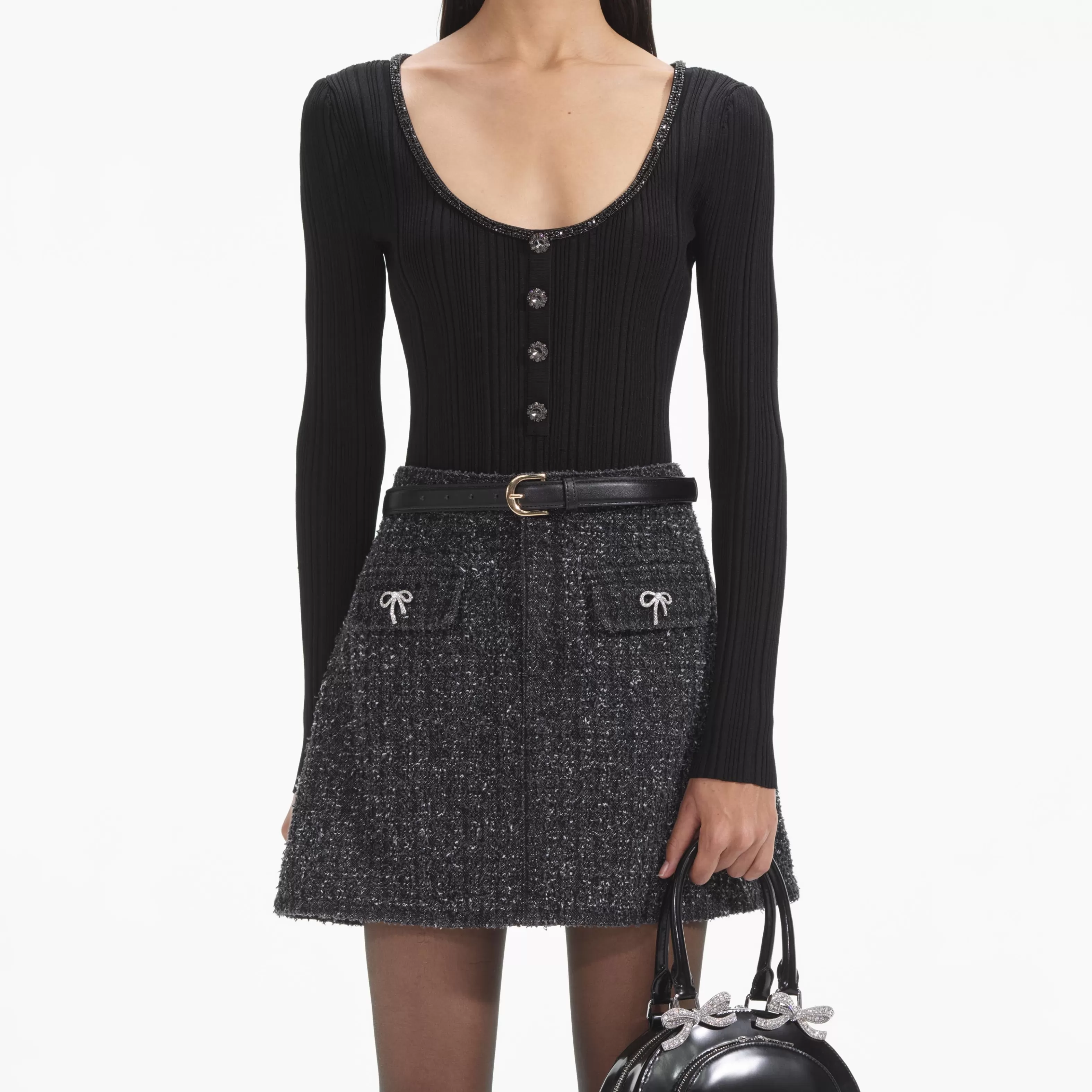black_textured_denim_mini_skirt_9444.webp Outlet Textured Denim Mini Skirt Co-ords | Denim