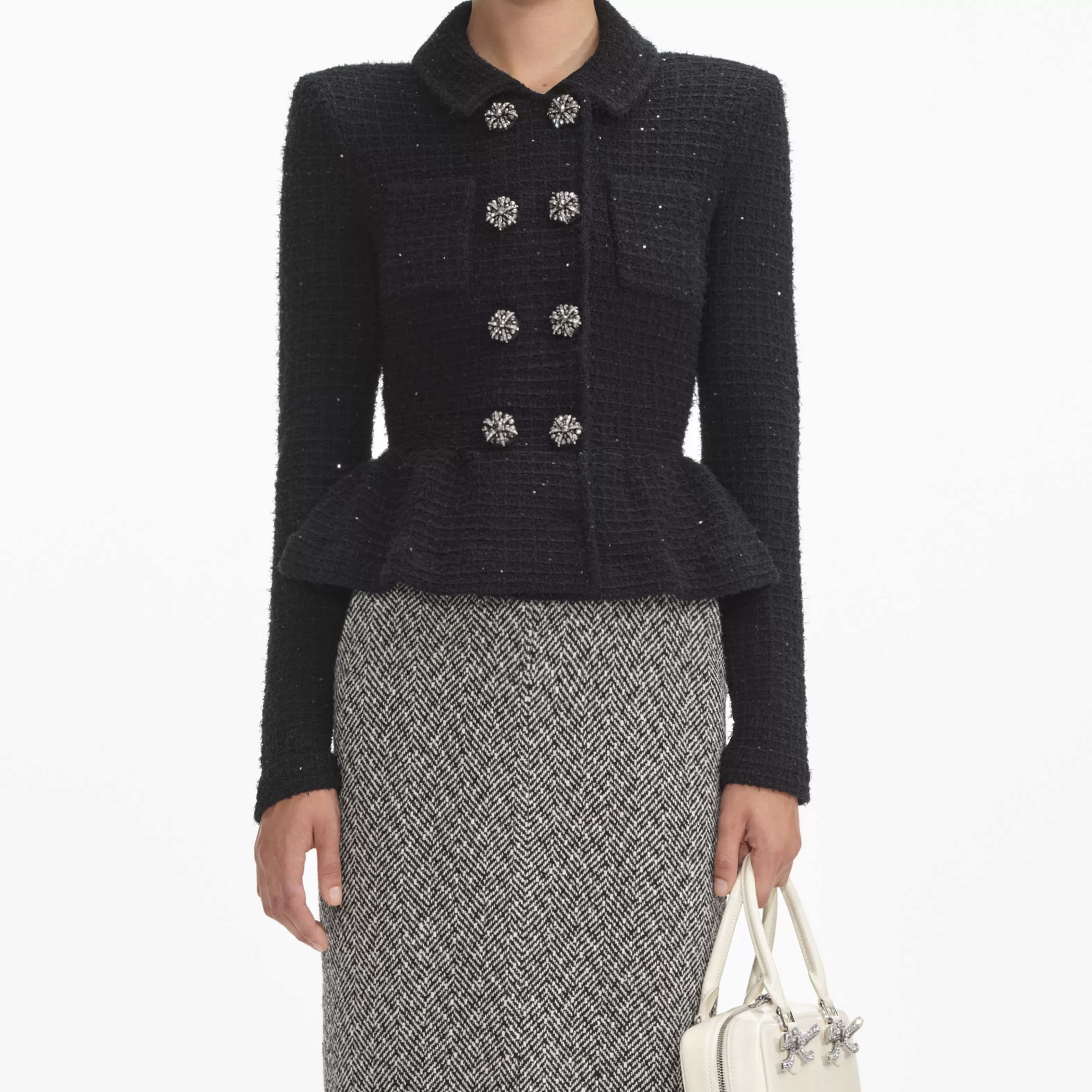 black_textured_knit_peplum_jacket_9019.webp Store Textured Knit Peplum Jacket Knitwear | Tops