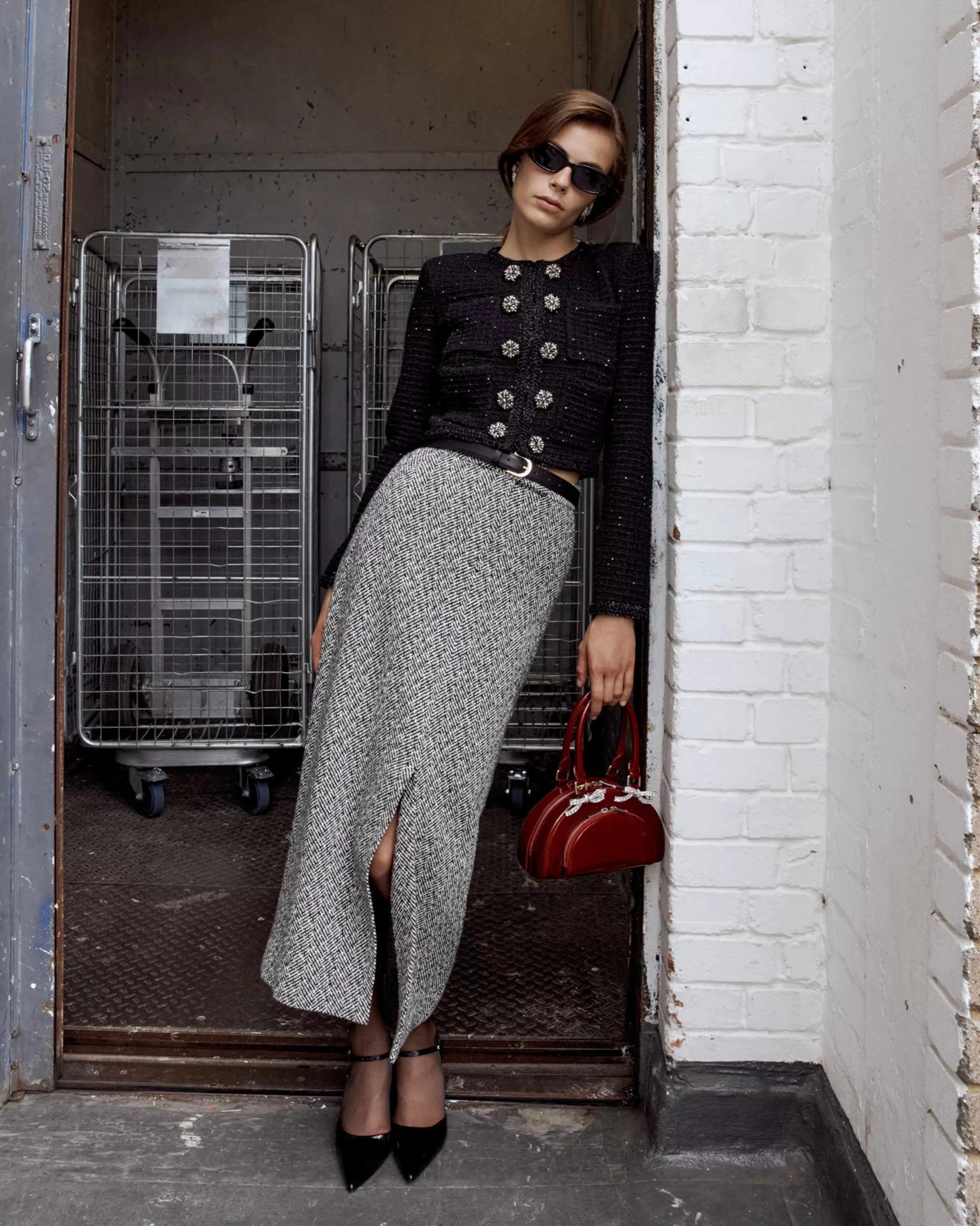 black_textured_knit_peplum_jacket_9022.webp Store Textured Knit Peplum Jacket Knitwear | Tops