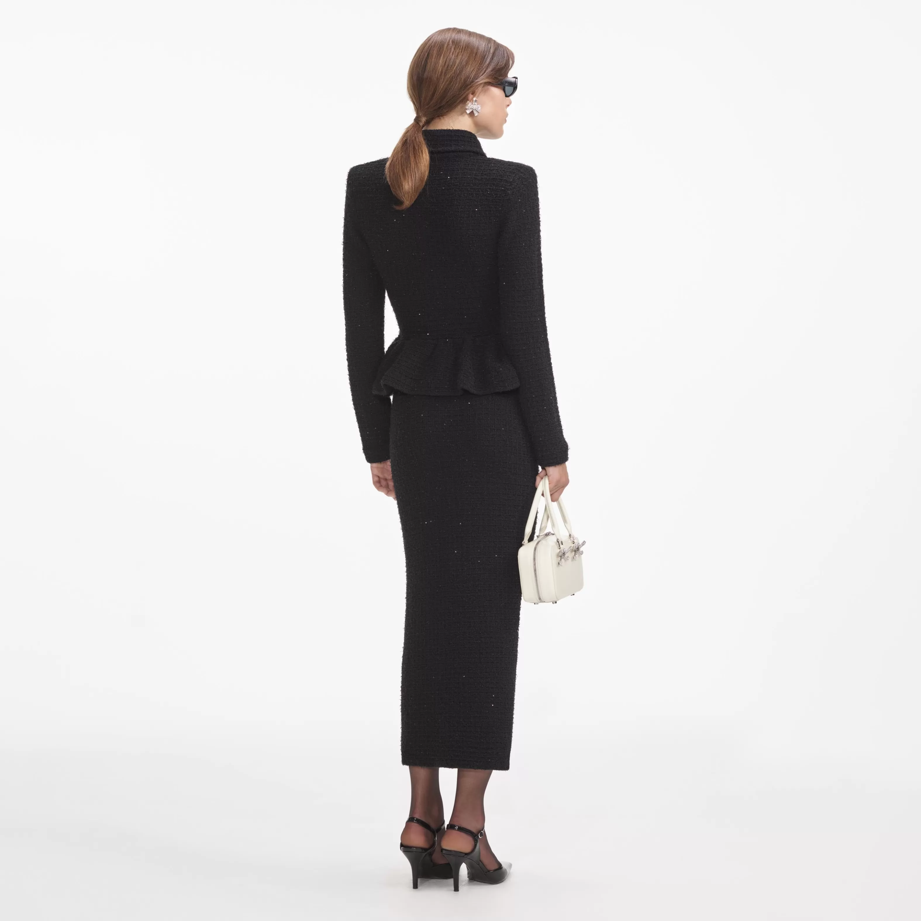 black_textured_knit_peplum_midi_dress_7003.webp Online Textured Knit Peplum Midi Dress Dresses | Knitwear