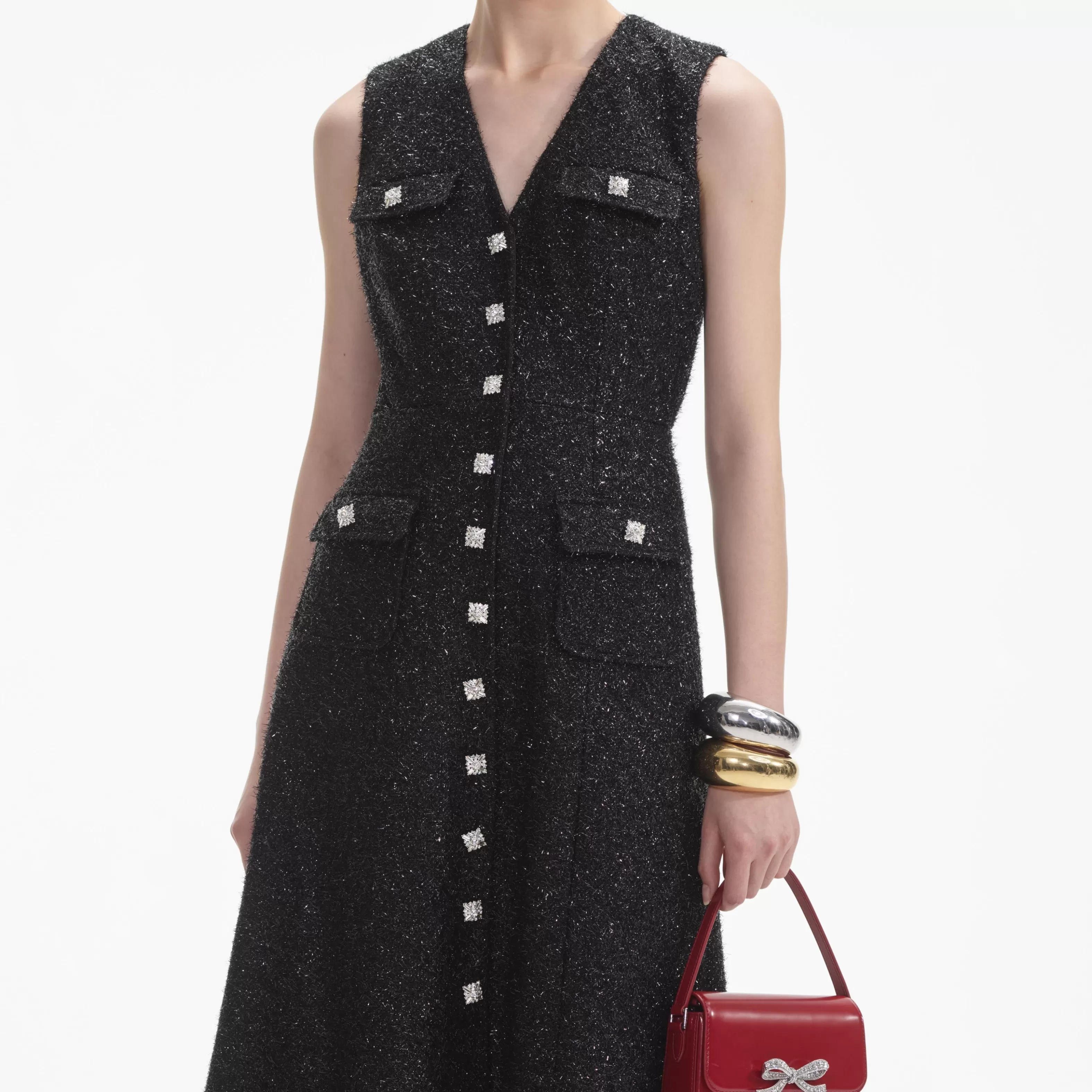 black_tinsel_boucle_buttoned_midi_dress_7594.webp Sale Tinsel Boucle Buttoned Midi Dress Dresses