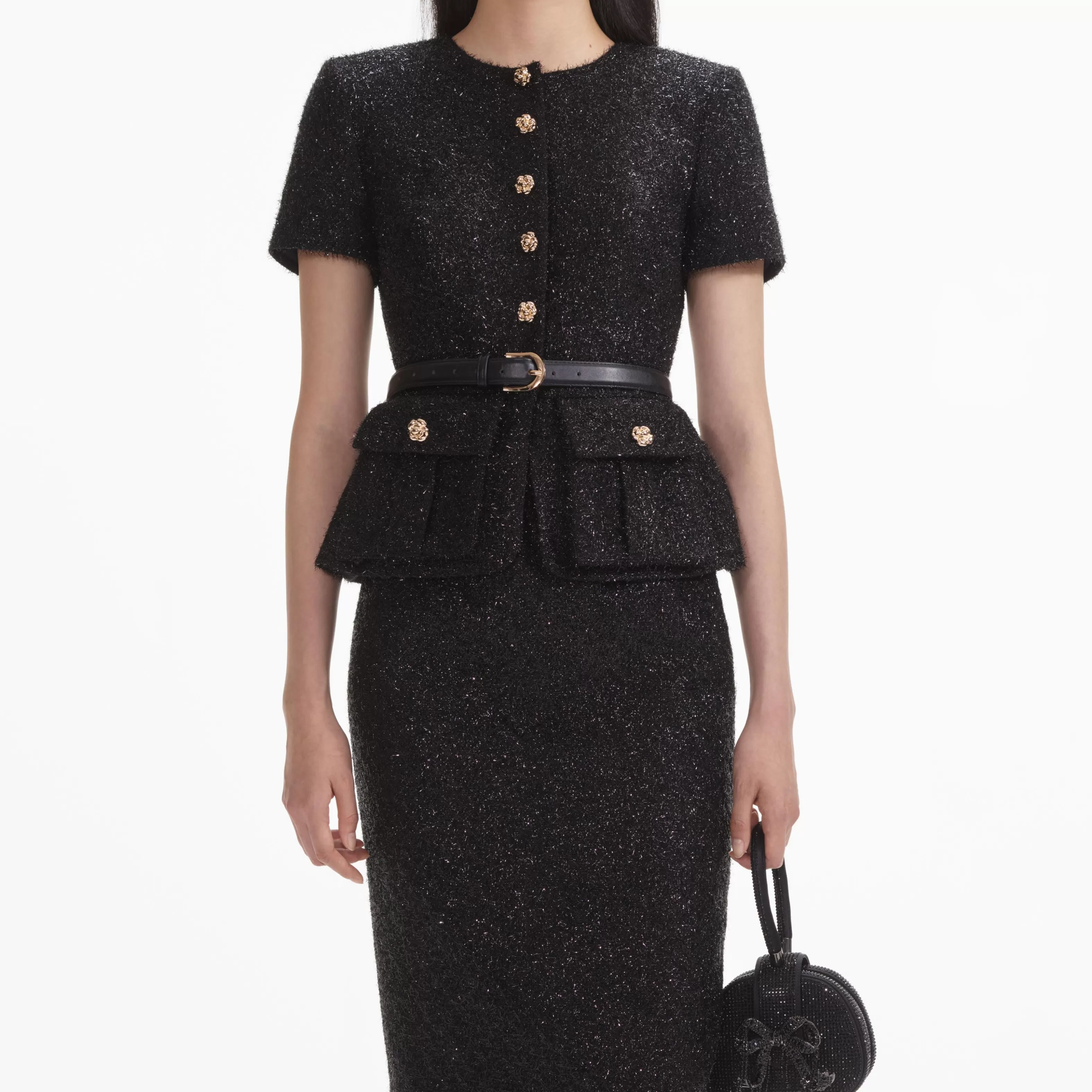 black_tinsel_boucle_tailored_midi_dress_6919.webp Best Sale Tinsel Boucle Tailored Midi Dress Dresses