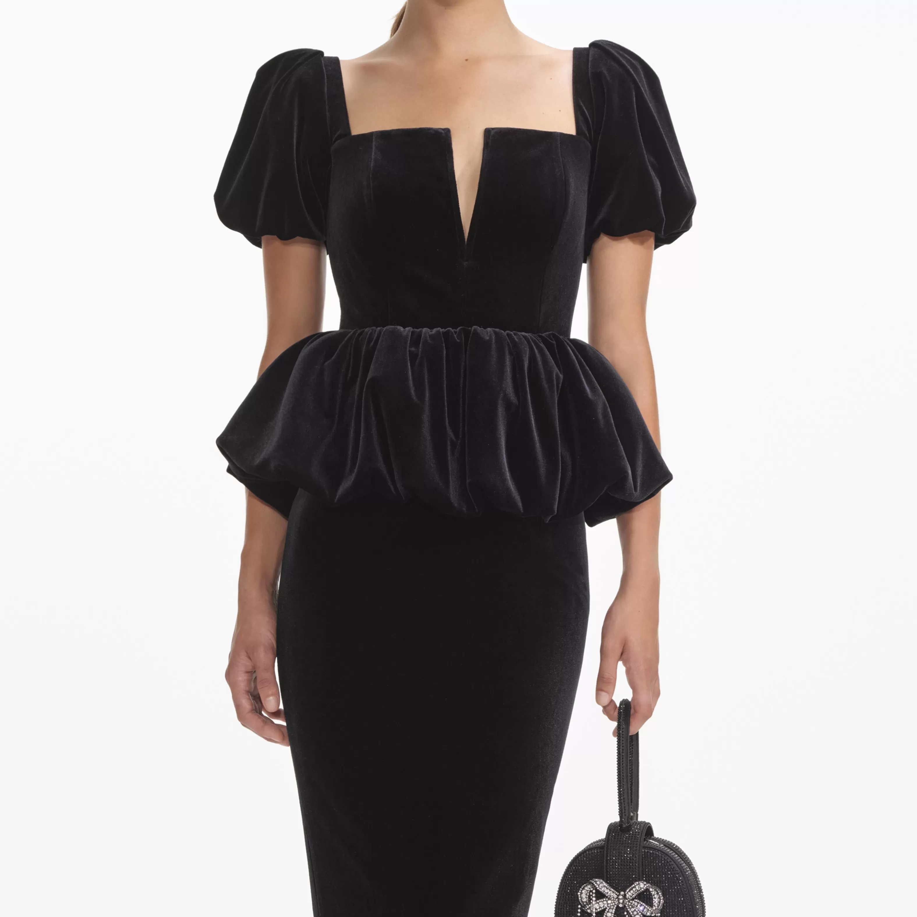 black_velvet_peplum_midi_dress_7197.webp Best Velvet Peplum Midi Dress Dresses