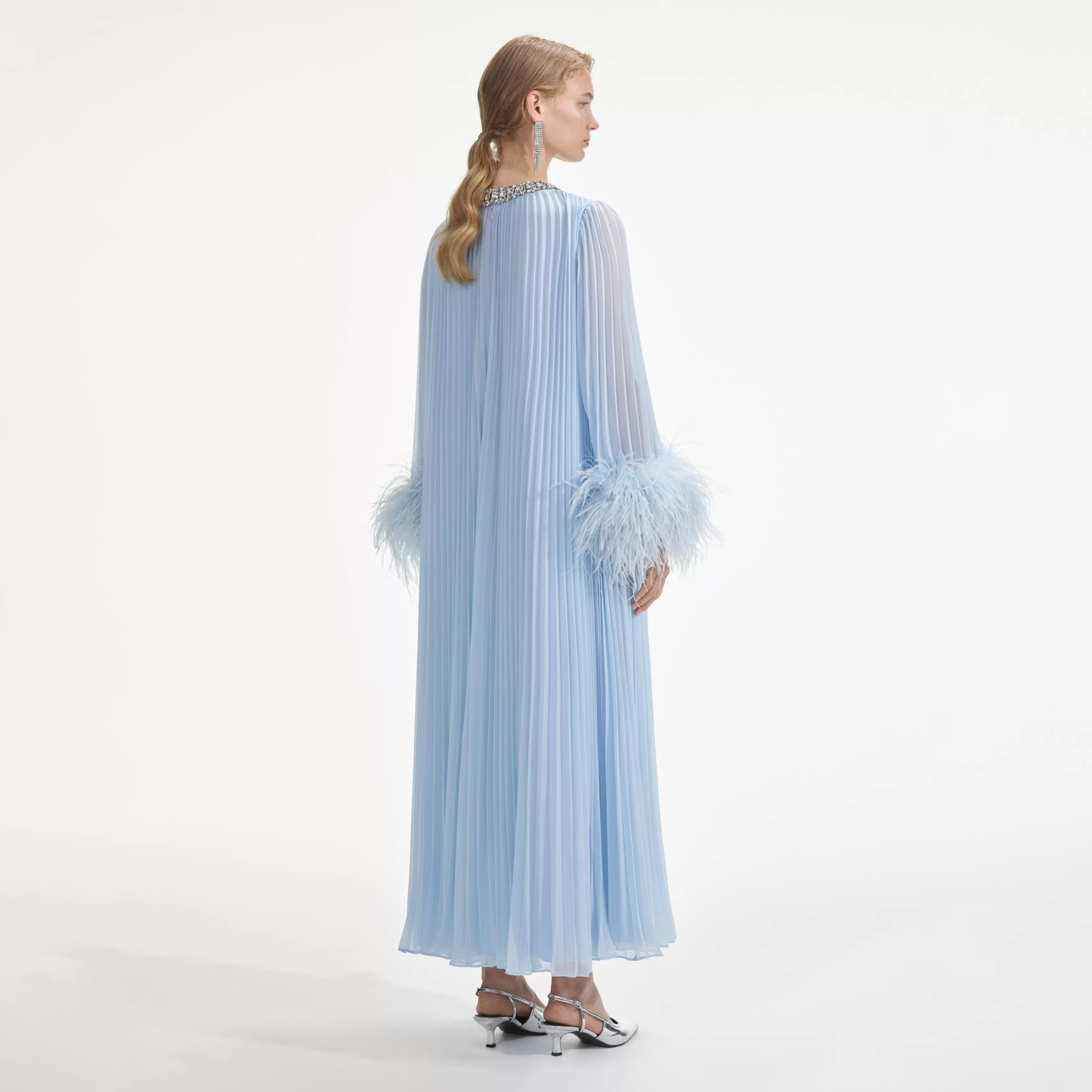 blue_chiffon_feather_midi_dress_7994.webp Clearance Chiffon Feather Midi Dress Dresses | Icons