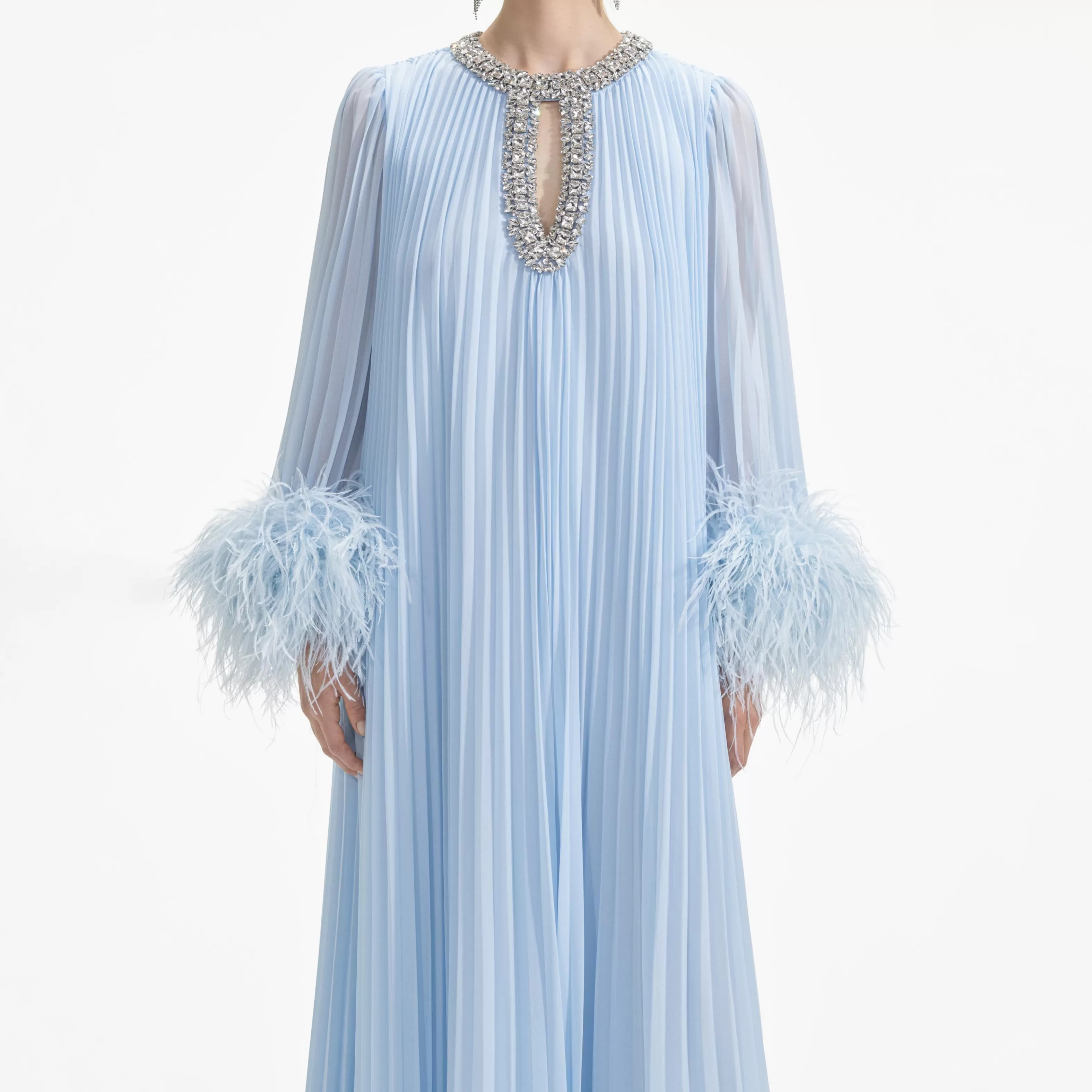 blue_chiffon_feather_midi_dress_7995.webp Clearance Chiffon Feather Midi Dress Dresses | Icons
