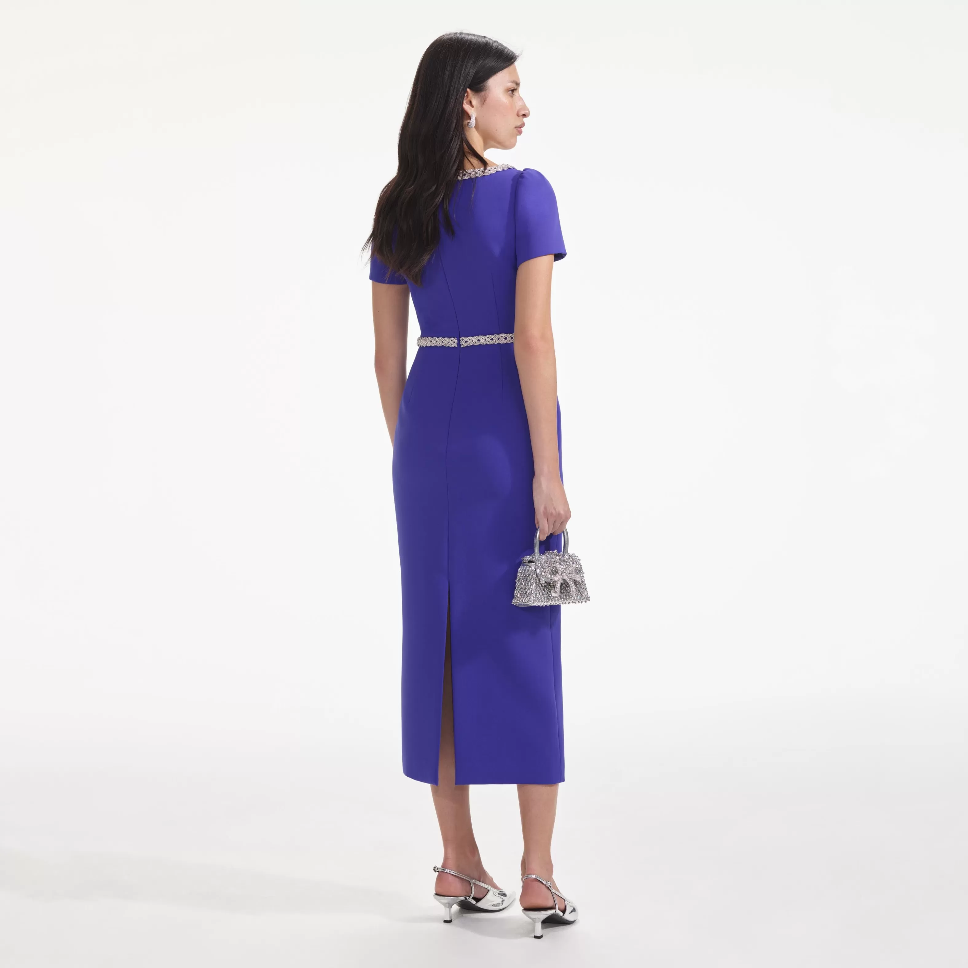 blue_diamante_bow_trim_midi_dress_8038.webp Sale Diamante Bow Trim Midi Dress Dresses
