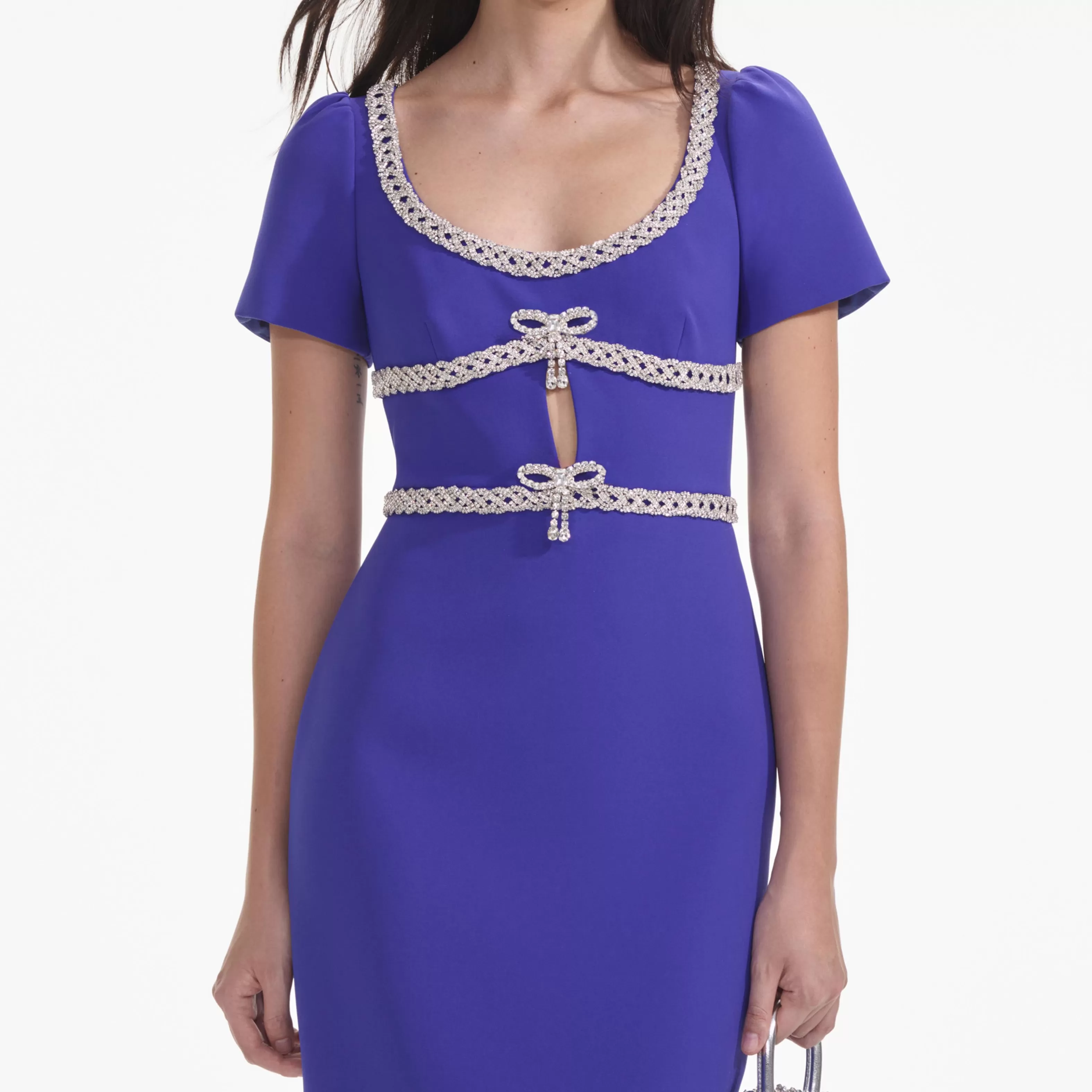 blue_diamante_bow_trim_midi_dress_8039.webp Sale Diamante Bow Trim Midi Dress Dresses