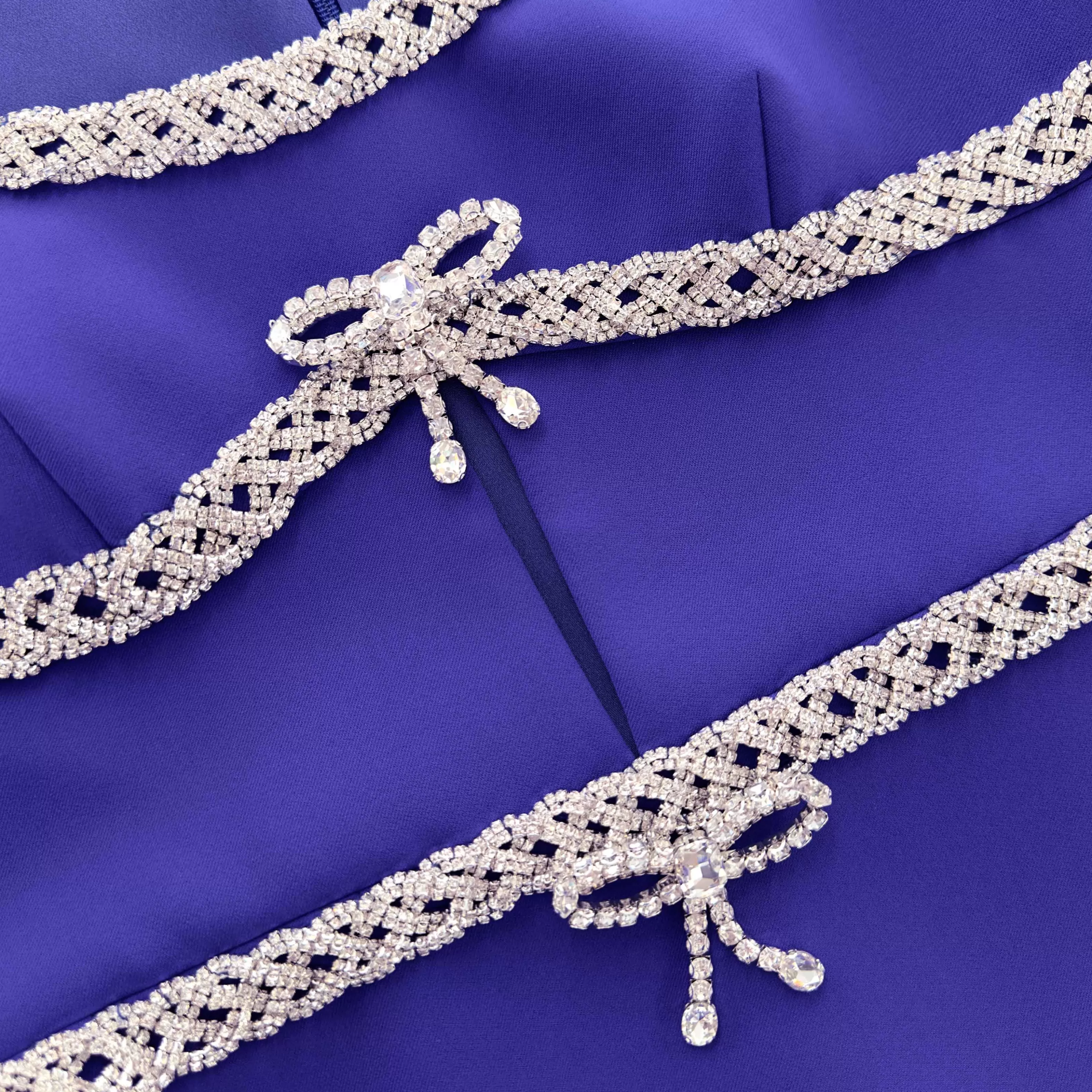 blue_diamante_bow_trim_midi_dress_8041.webp Sale Diamante Bow Trim Midi Dress Dresses