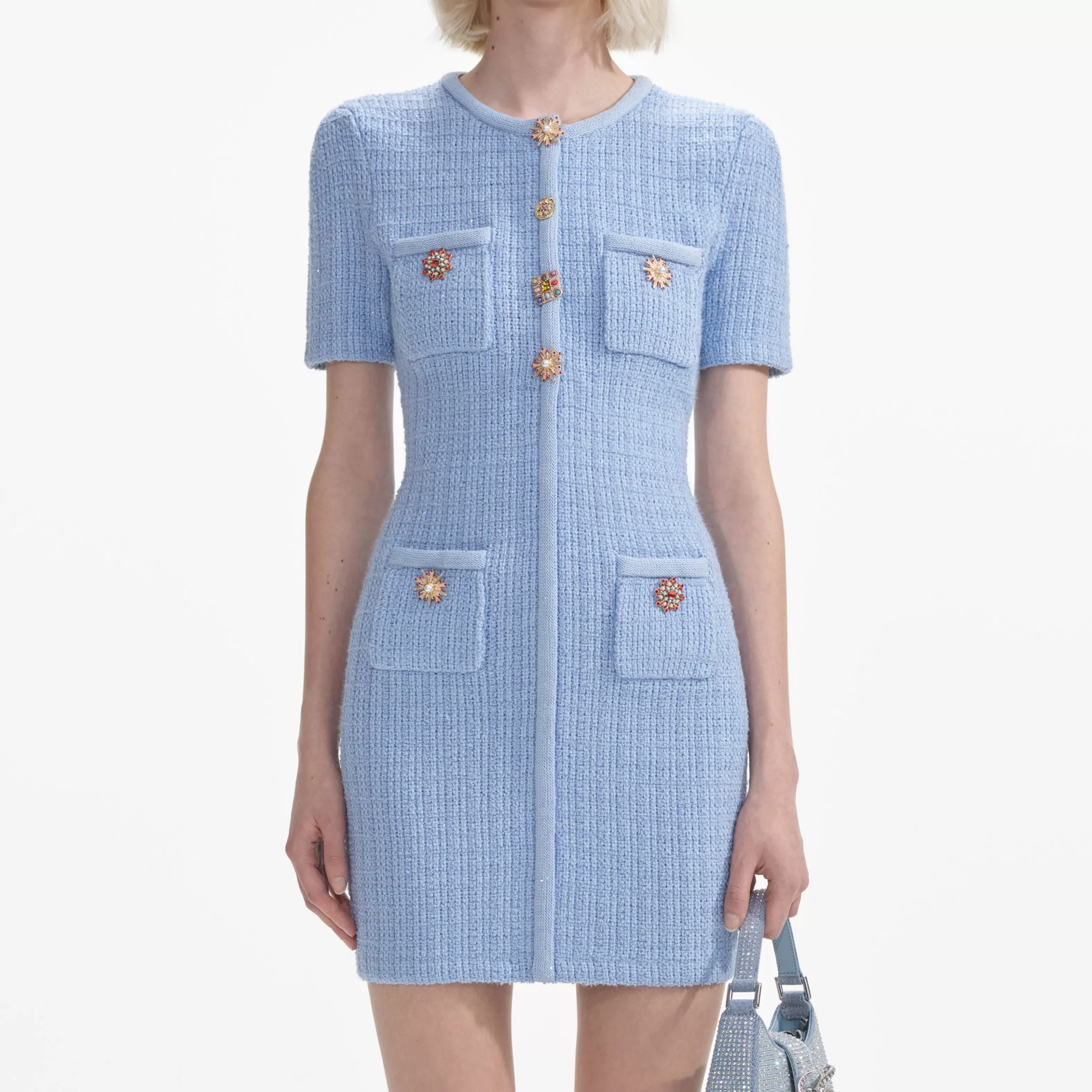blue_jewel_button_knit_mini_dress_8443.webp Fashion Jewel Button Knit Mini Dress Dresses | Knitwear