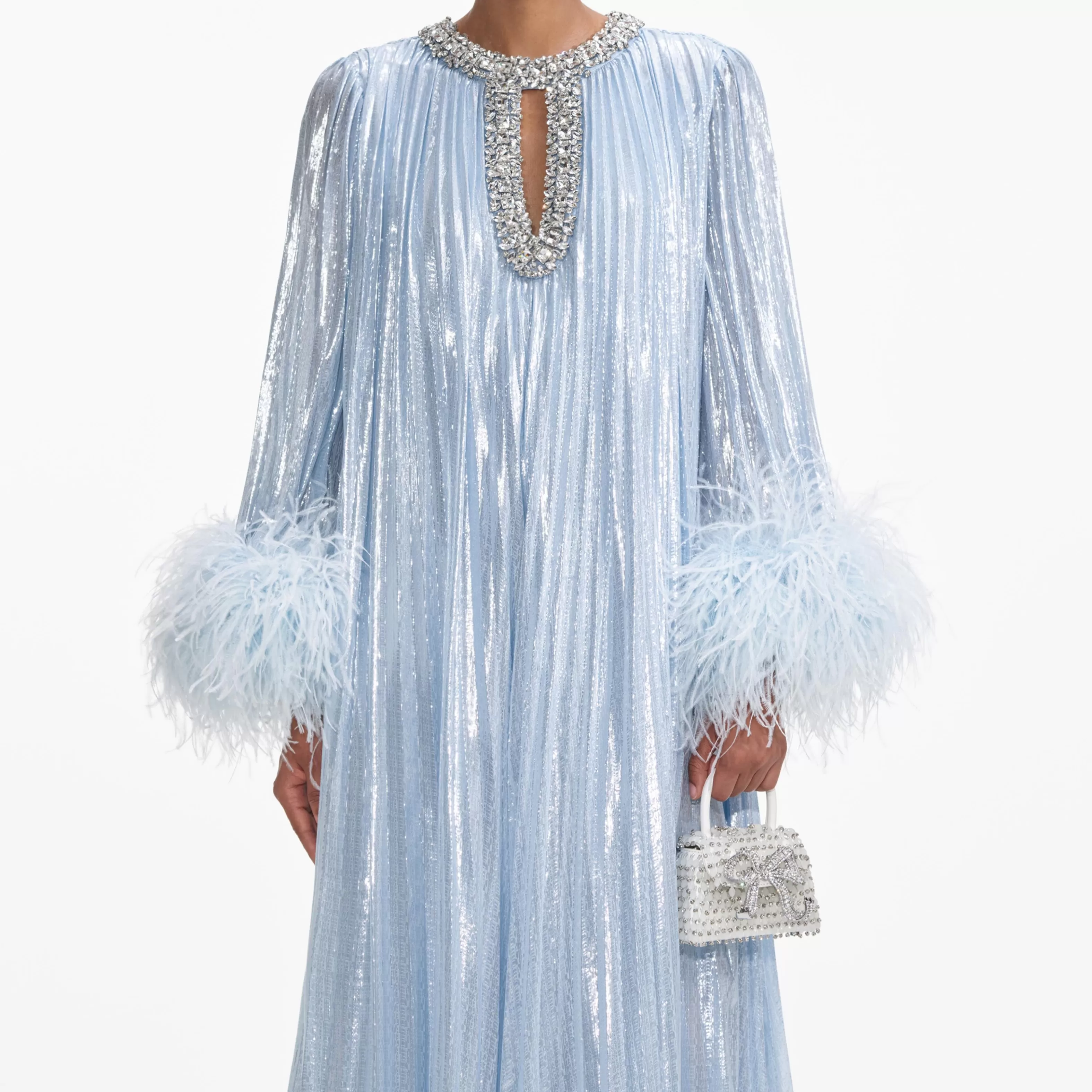 blue_metallic_chiffon_feather_midi_dress_7061.webp Online Metallic Chiffon Feather Midi Dress Dresses | Exclusives