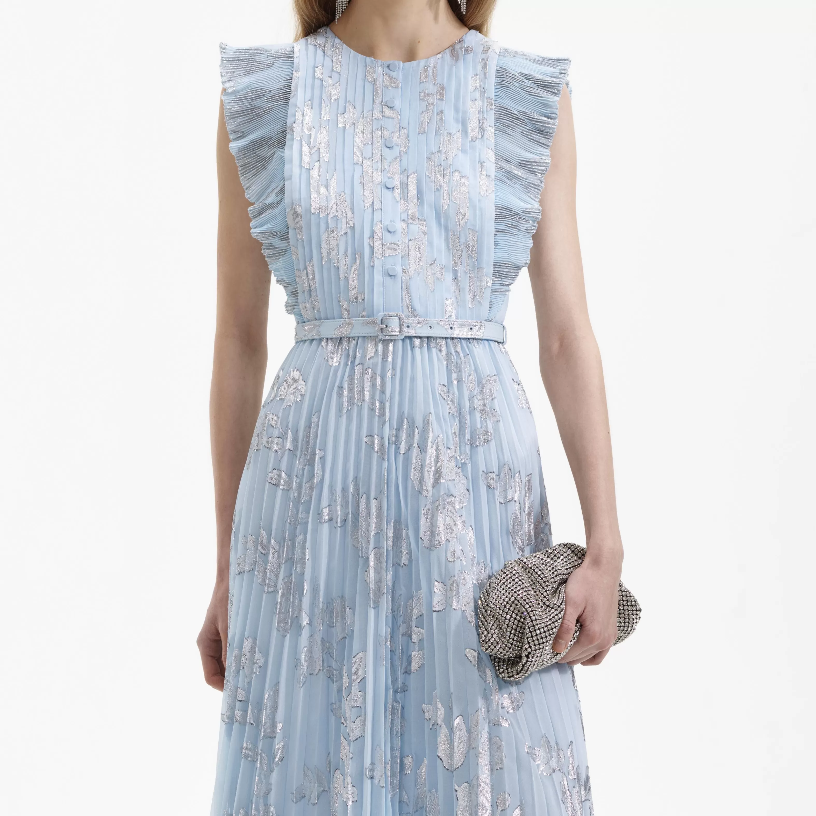 blue_metallic_floral_midi_dress_8650.webp Clearance Metallic Floral Midi Dress Dresses