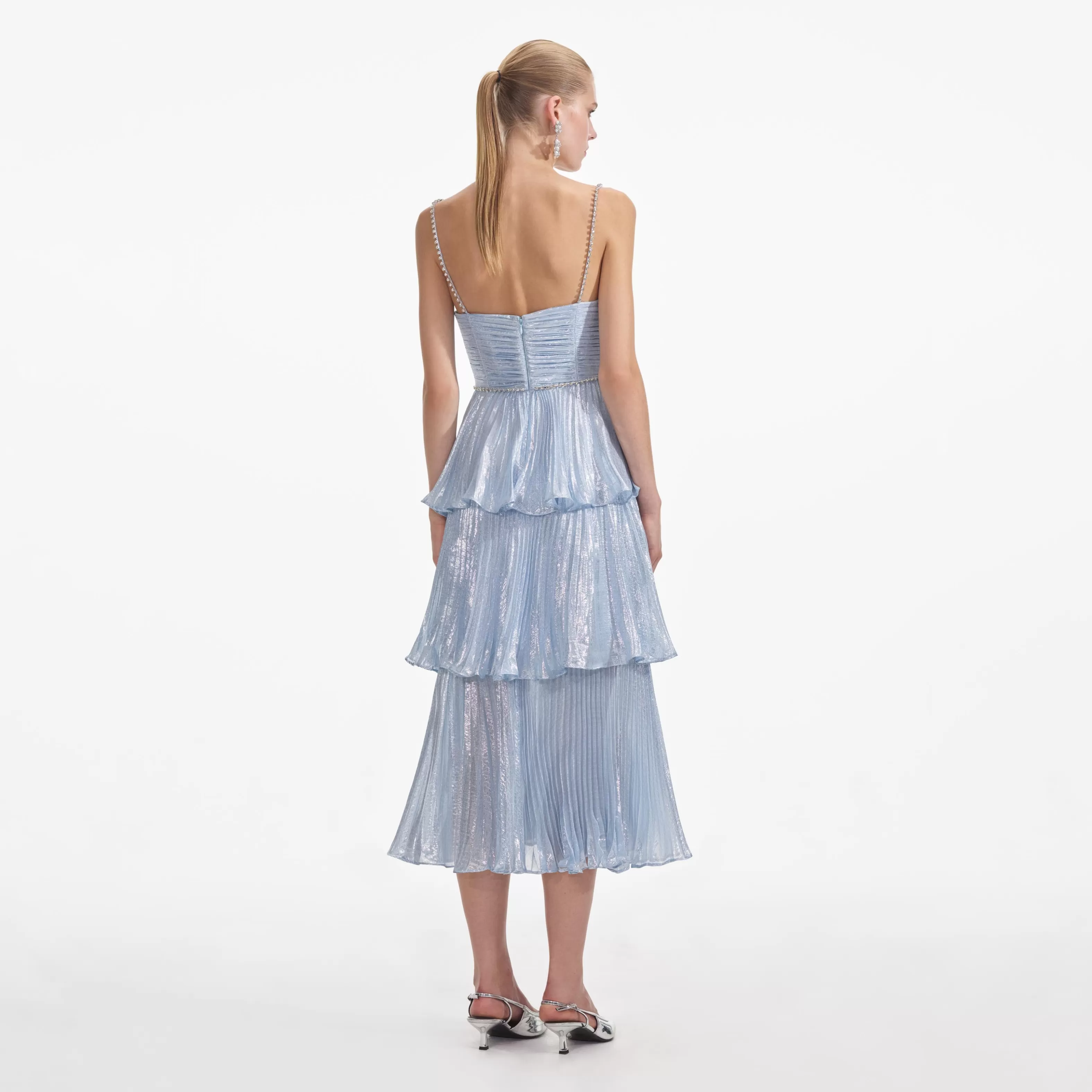 blue_metallic_tiered_midi_dress_7116.webp Fashion Metallic Tiered Midi Dress Dresses | Exclusives