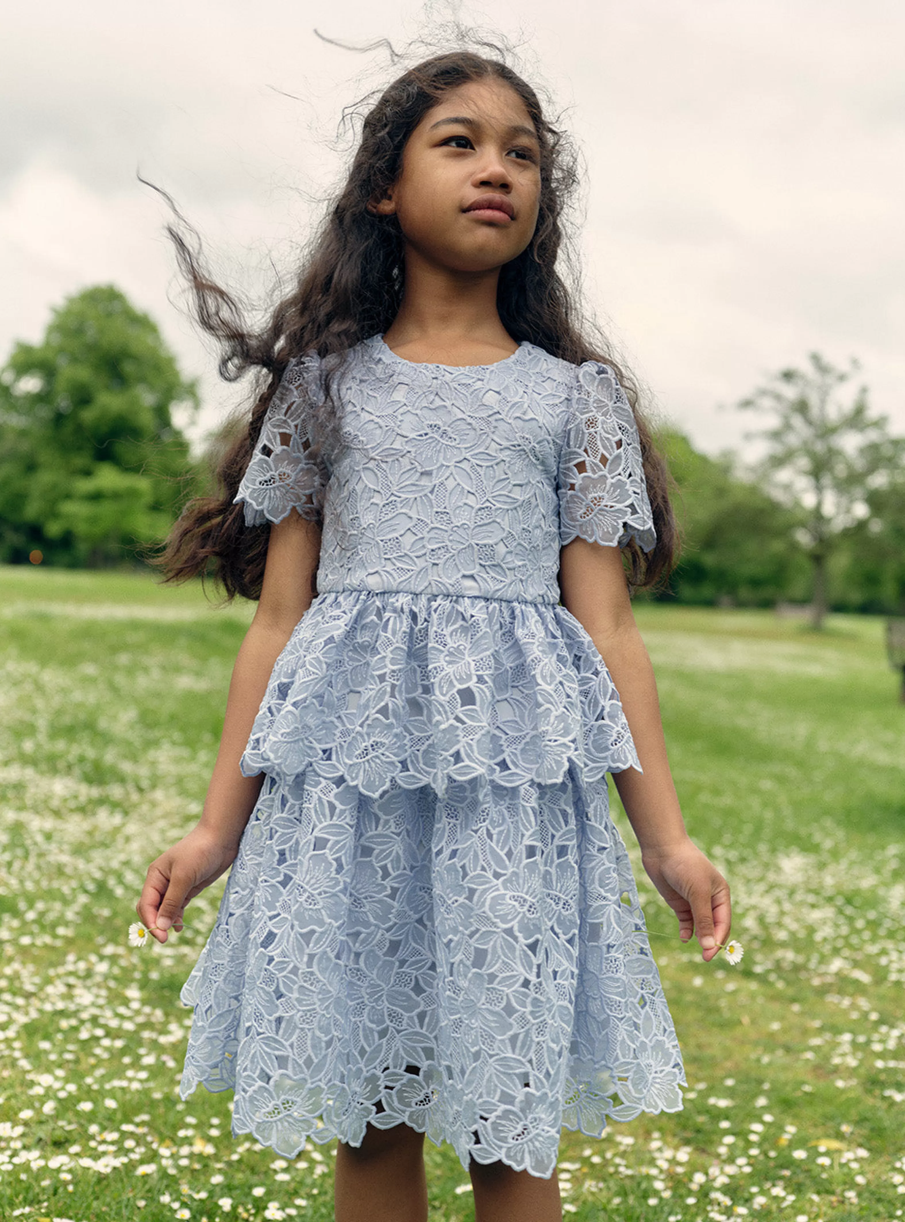 blue_organza_lace_mini_dress_10670.webp Fashion Organza Lace Mini Dress Kids Flower Girl | Kids