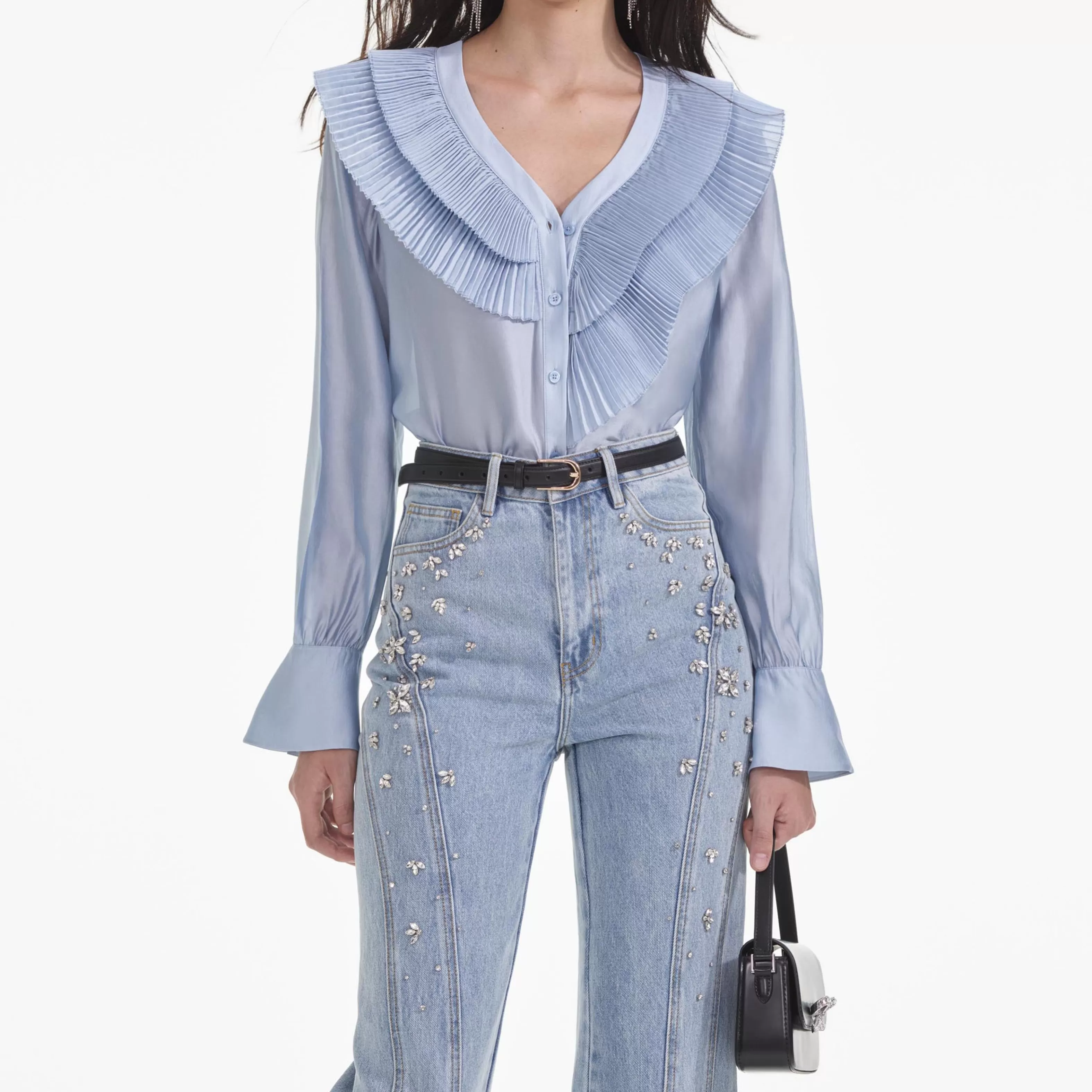 blue_satin_organza_blouse_10329.webp Cheap Satin Organza Blouse Tops