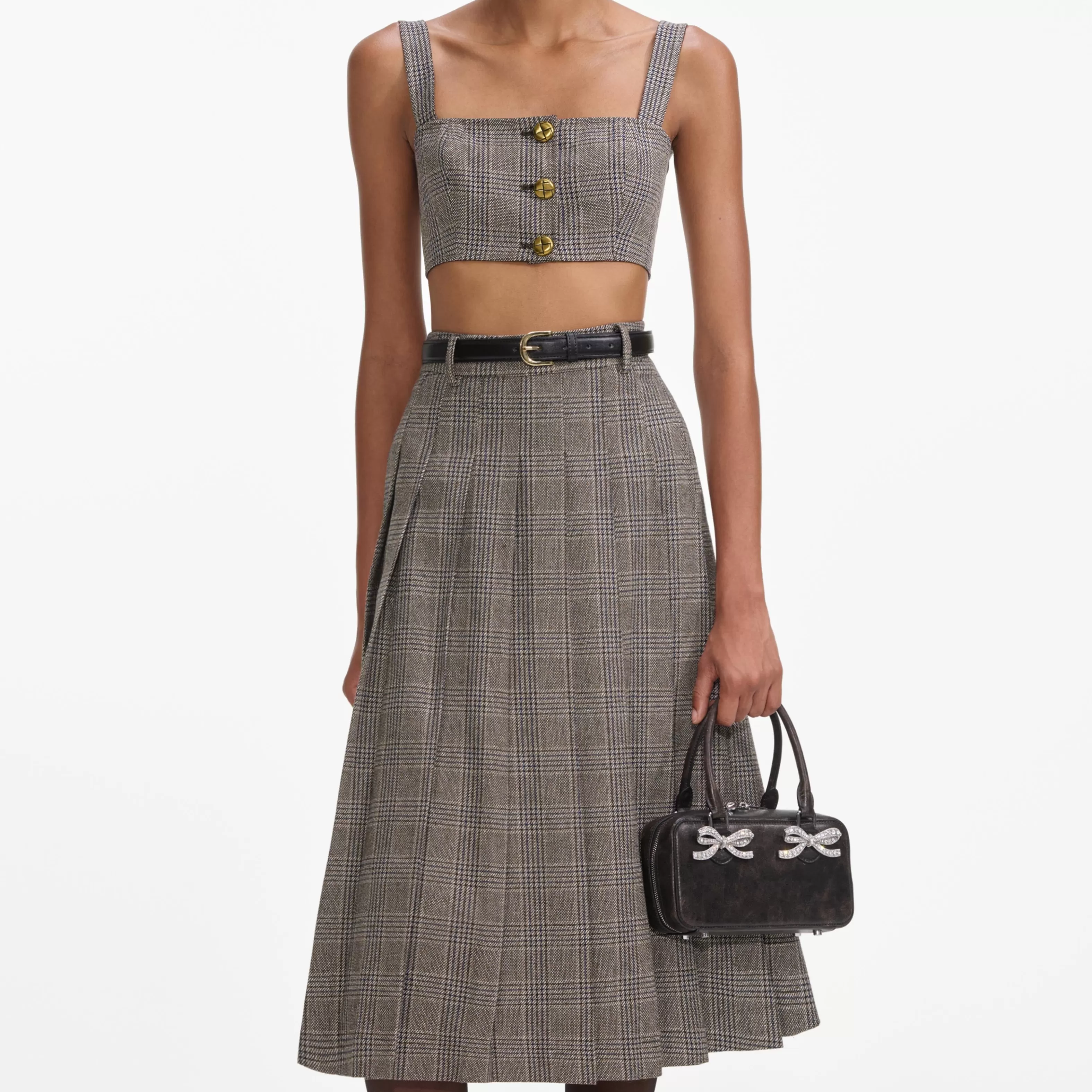 brown_check_pleated_midi_skirt_9258.webp Flash Sale Check Pleated Midi Skirt Co-ords | Bottoms