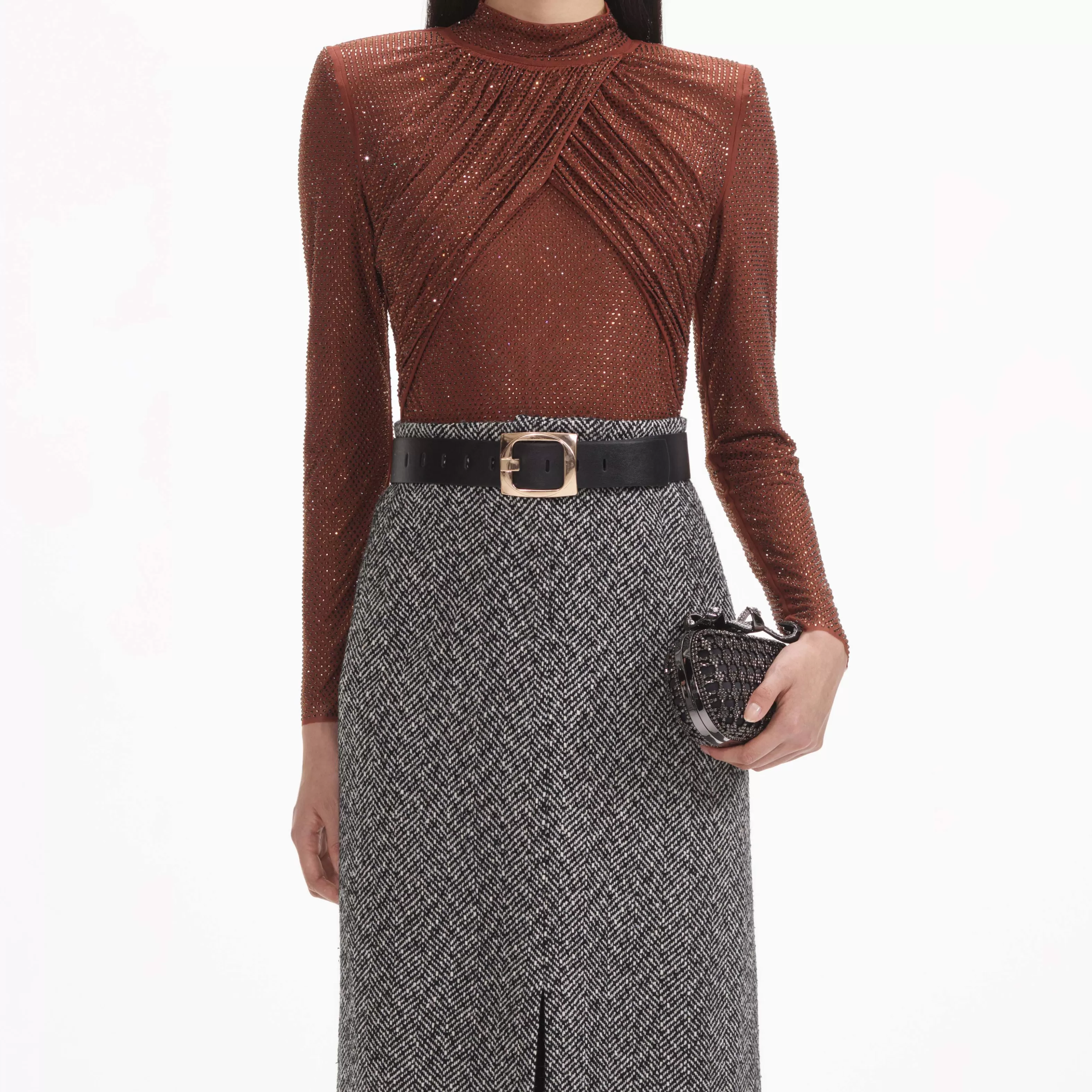 brown_rhinestone_mesh_top_10193.webp Discount Rhinestone Mesh Top Tops