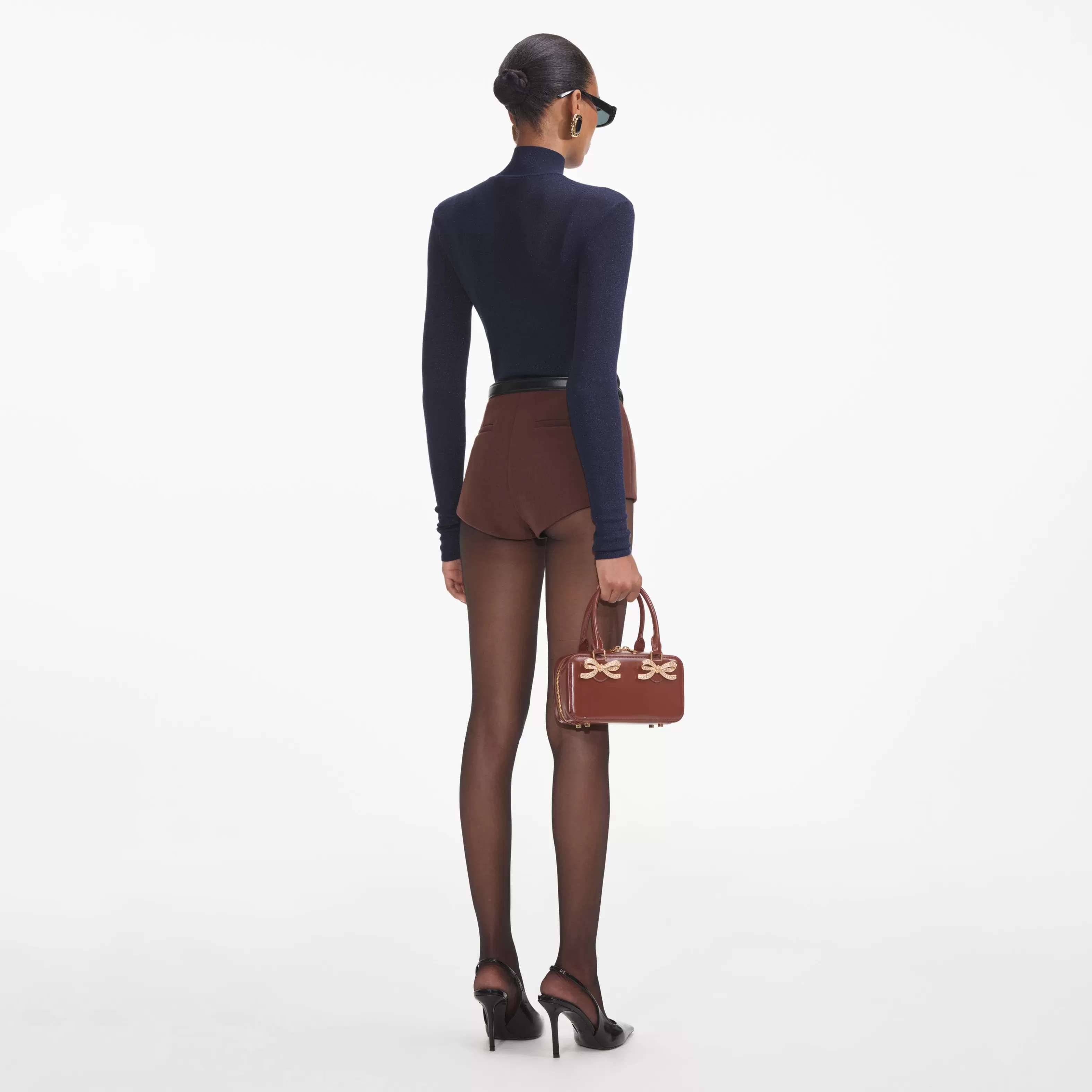 brown_stretch_crepe_shorts_10402.webp Outlet Stretch Crepe Shorts Bottoms