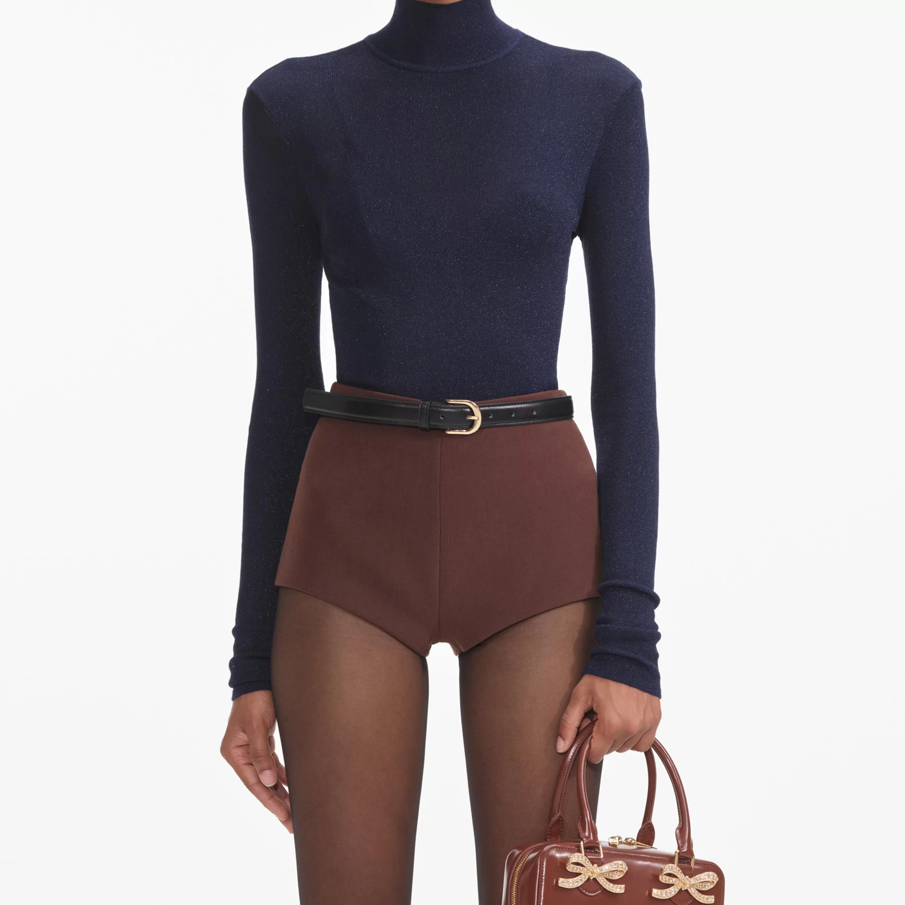 brown_stretch_crepe_shorts_10404.webp Outlet Stretch Crepe Shorts Bottoms