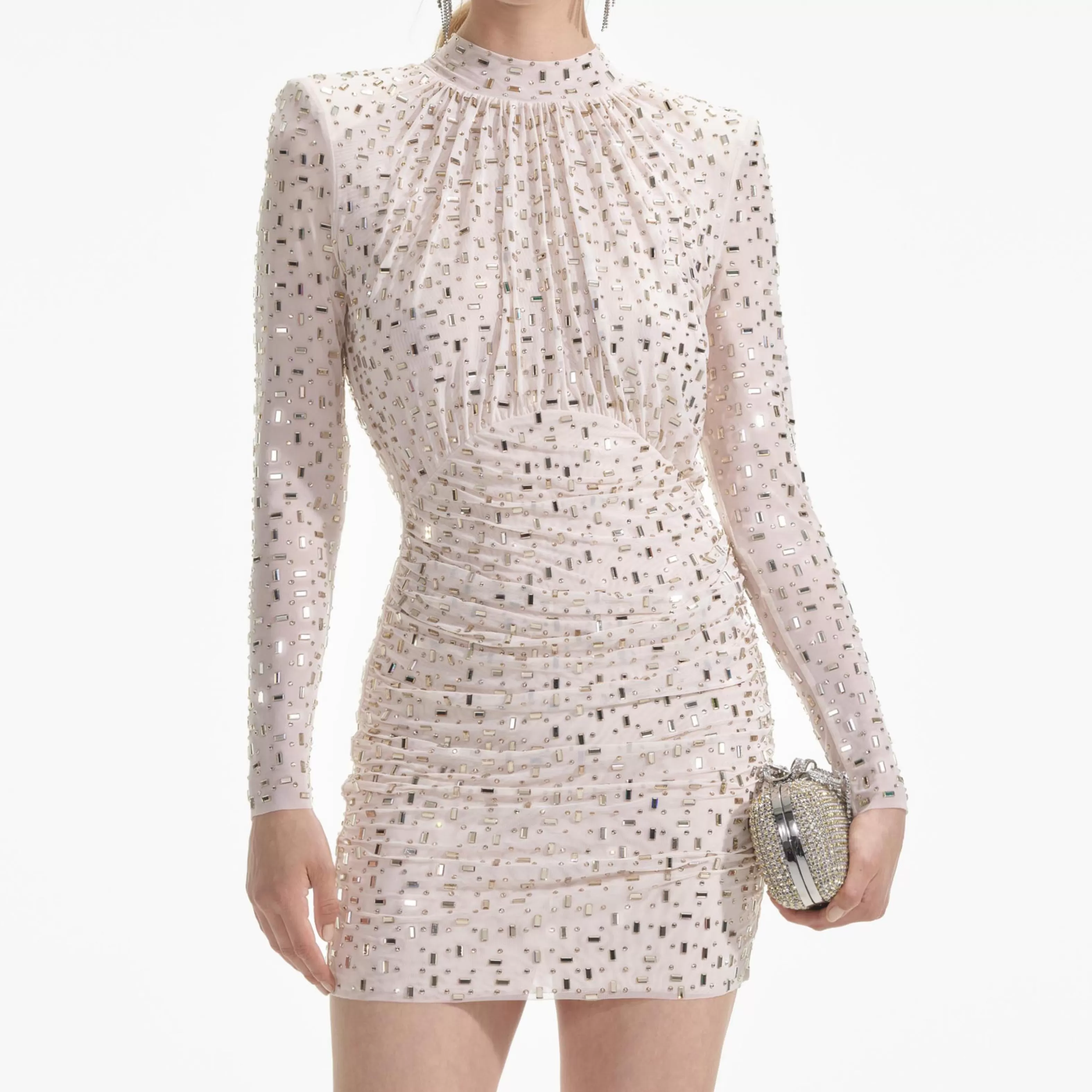 champagne_rhinestone_mesh_mini_dress_7871.webp Best Sale Rhinestone Mesh Mini Dress Dresses | Exclusives