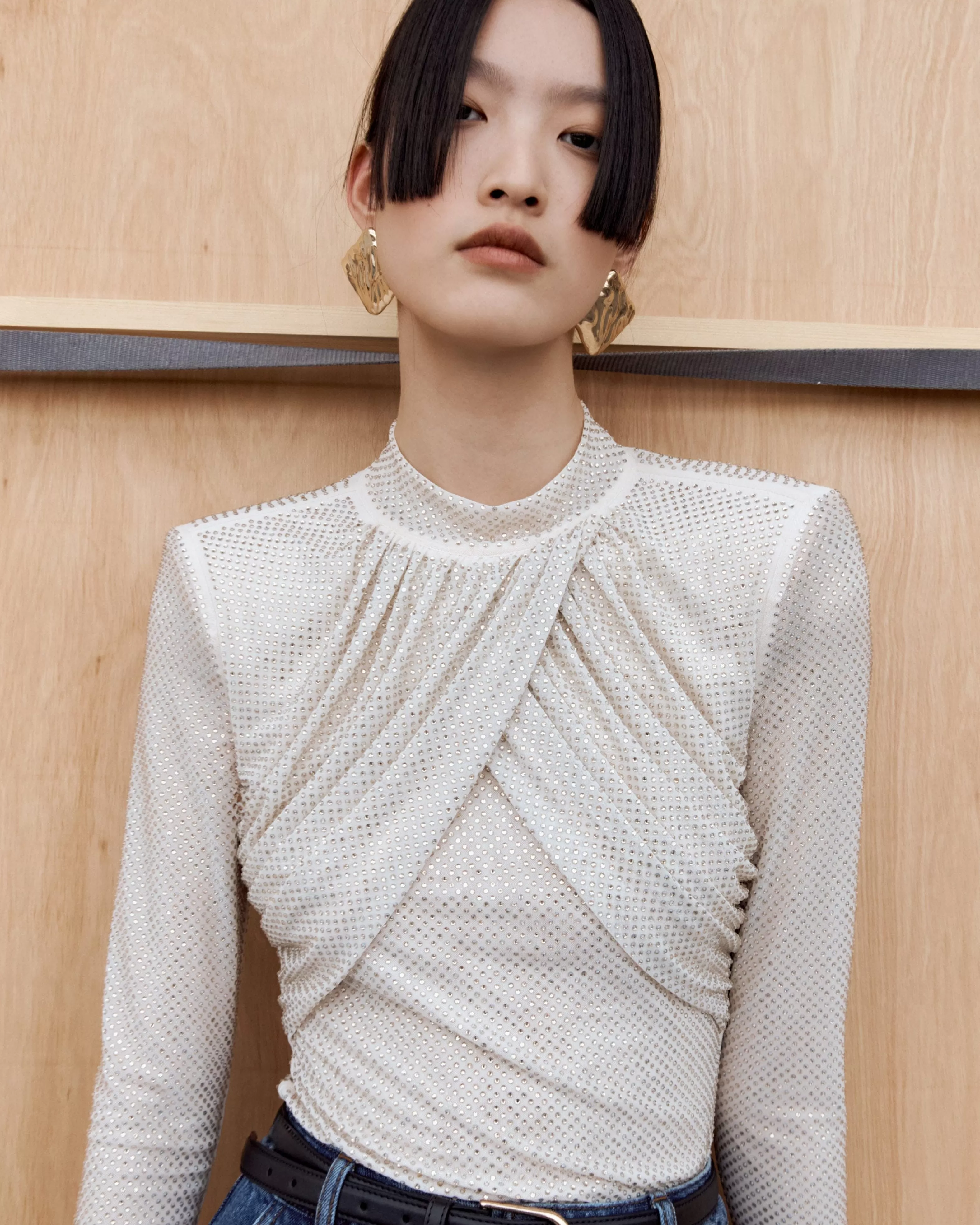 champagne_rhinestone_mesh_top_10156.webp Cheap Rhinestone Mesh Top Tops