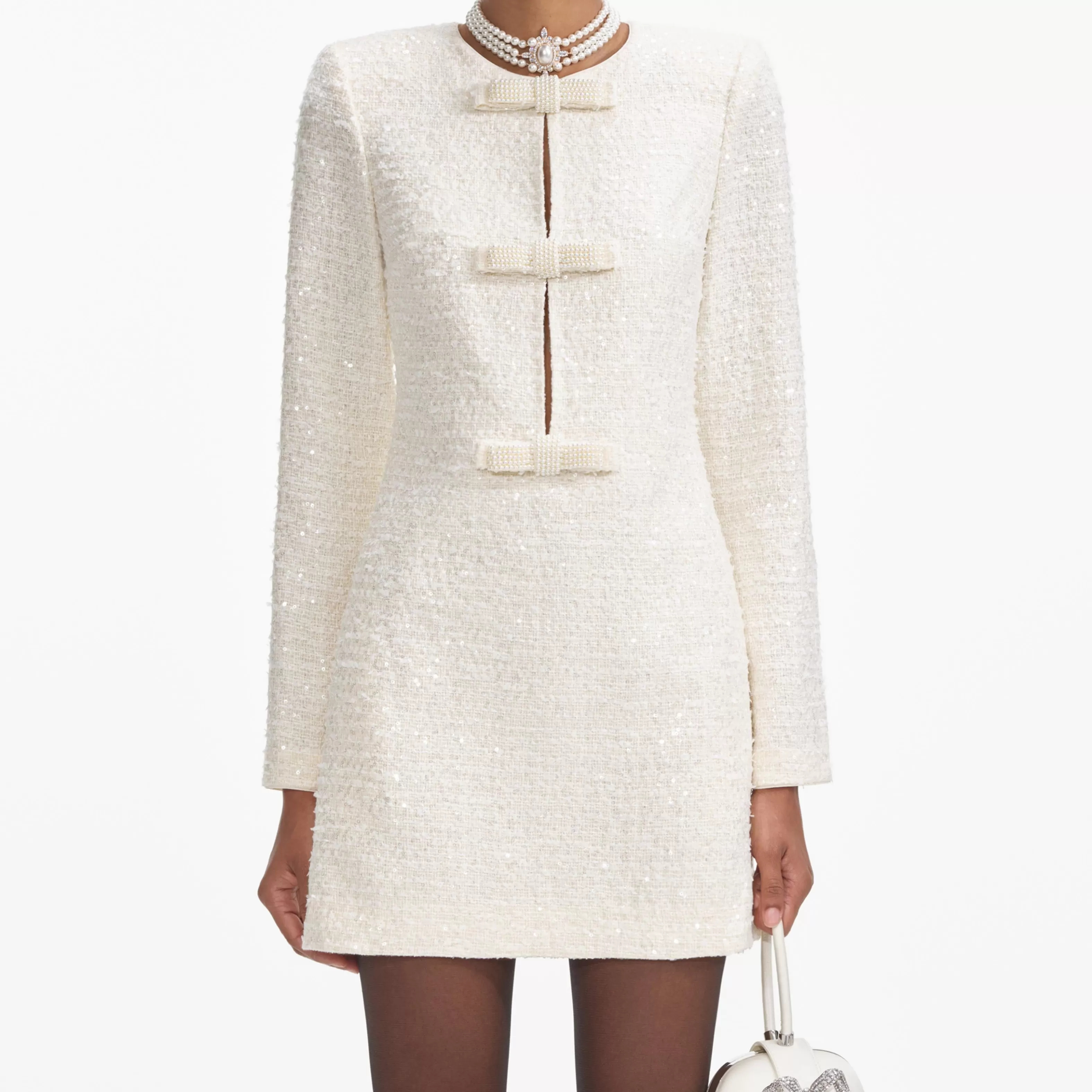 cream_boucle_diamante_bow_mini_dress_6577.webp Hot Boucle Diamante Bow Mini Dress Dresses