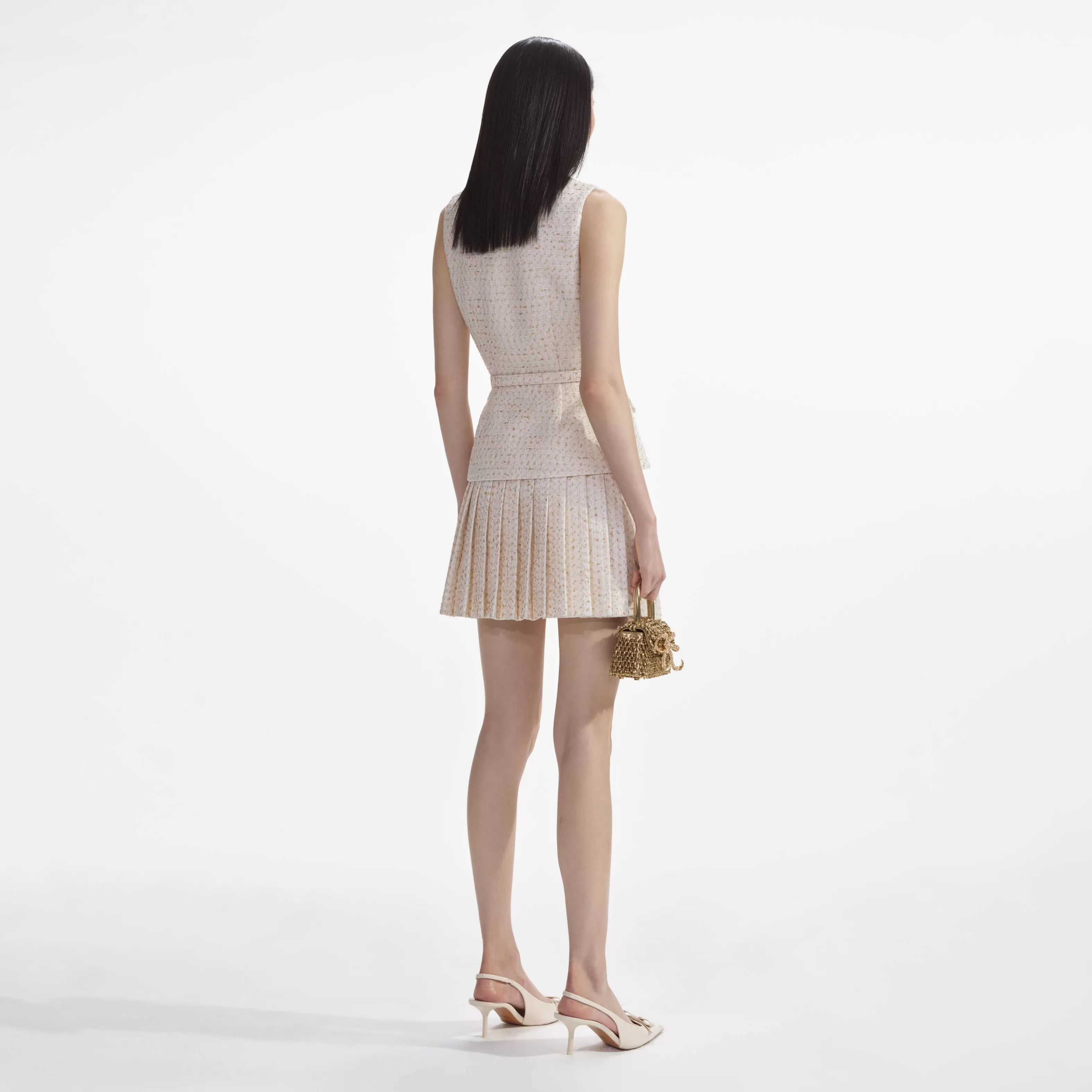 cream_metallic_boucle_tailored_mini_dress_8209.webp Outlet Metallic Boucle Tailored Mini Dress Dresses | Exclusives